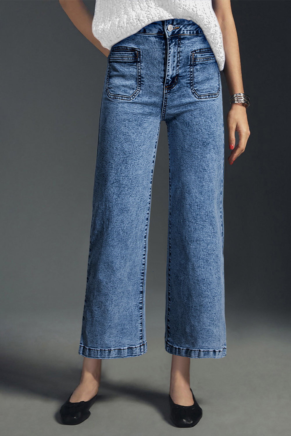 Light Blue Chic Patch Pocket Straight Leg Loose Jeans - loveforevers