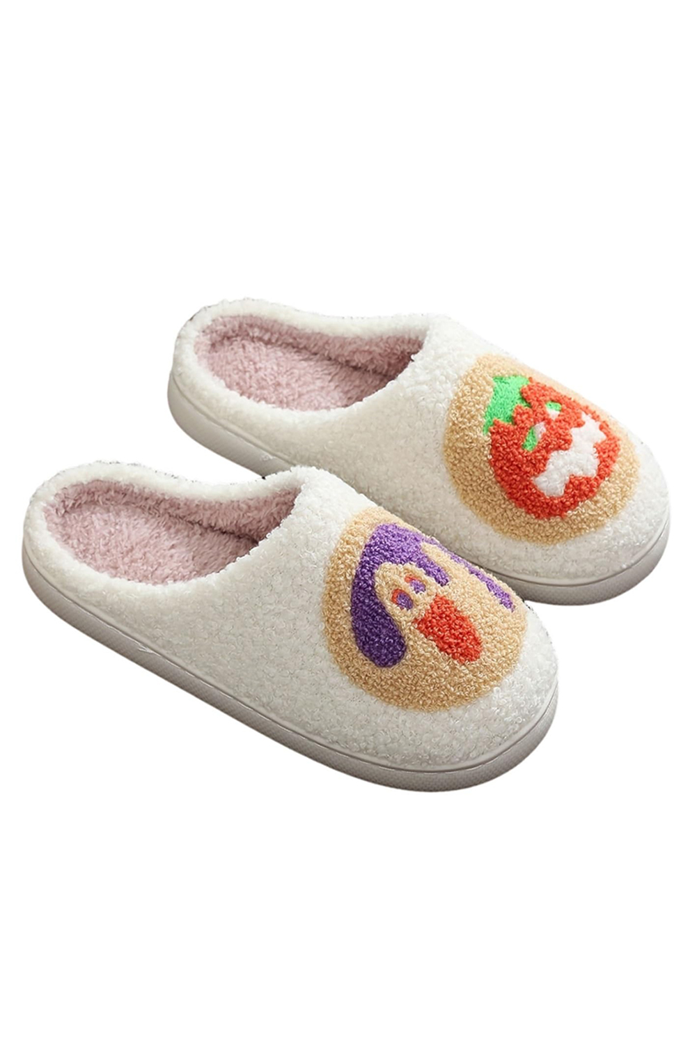 White Halloween Pumpkin Plush Winter Home Slippers - loveforevers