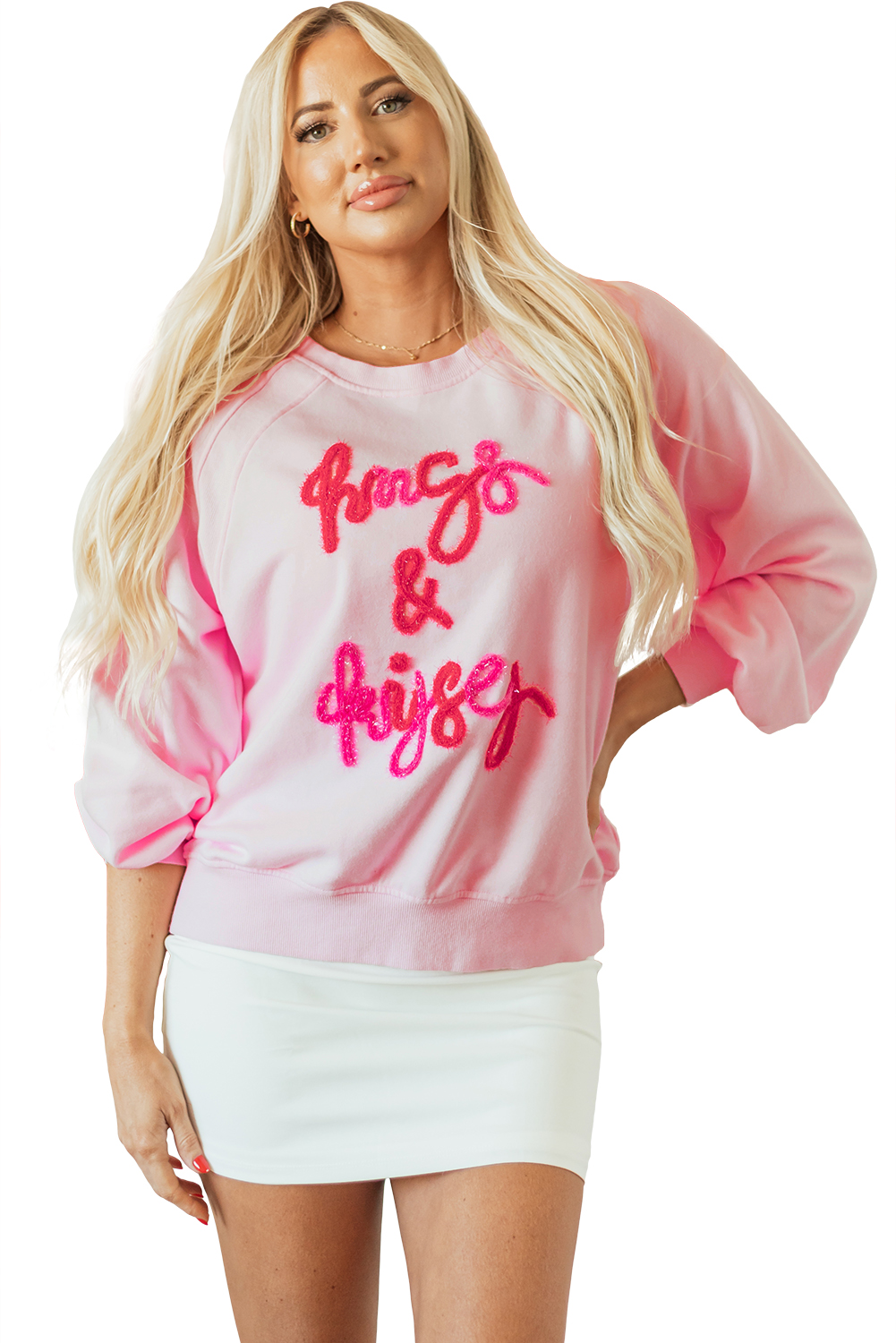 Pink Hugs and Kisses Pop Up Embroidered Raglan Sleeve Sweatshirt - loveforevers