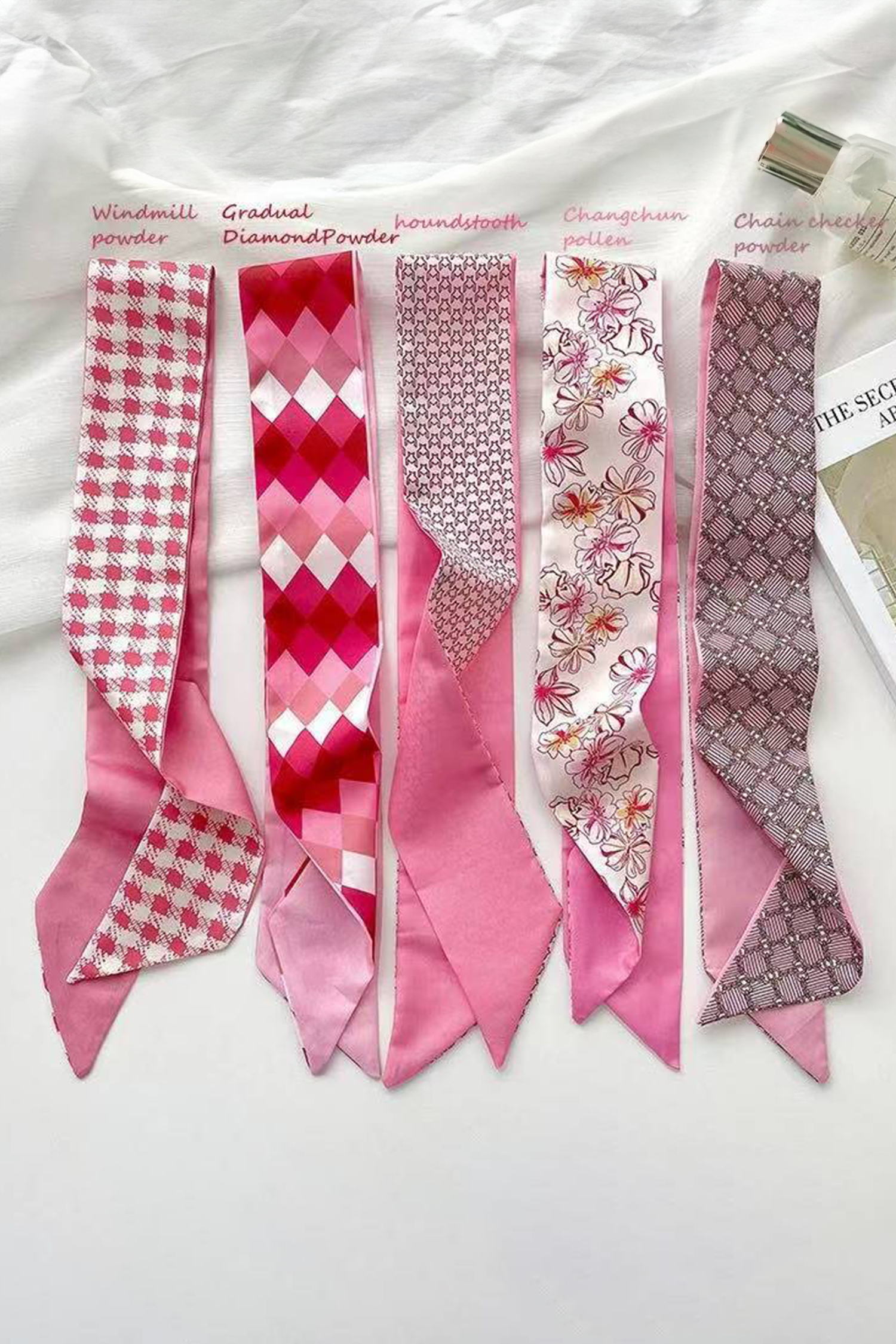 Rose Red Valentines Day Sweet Rhombus Print Ribbon Hair Band Silky Scarf - loveforevers
