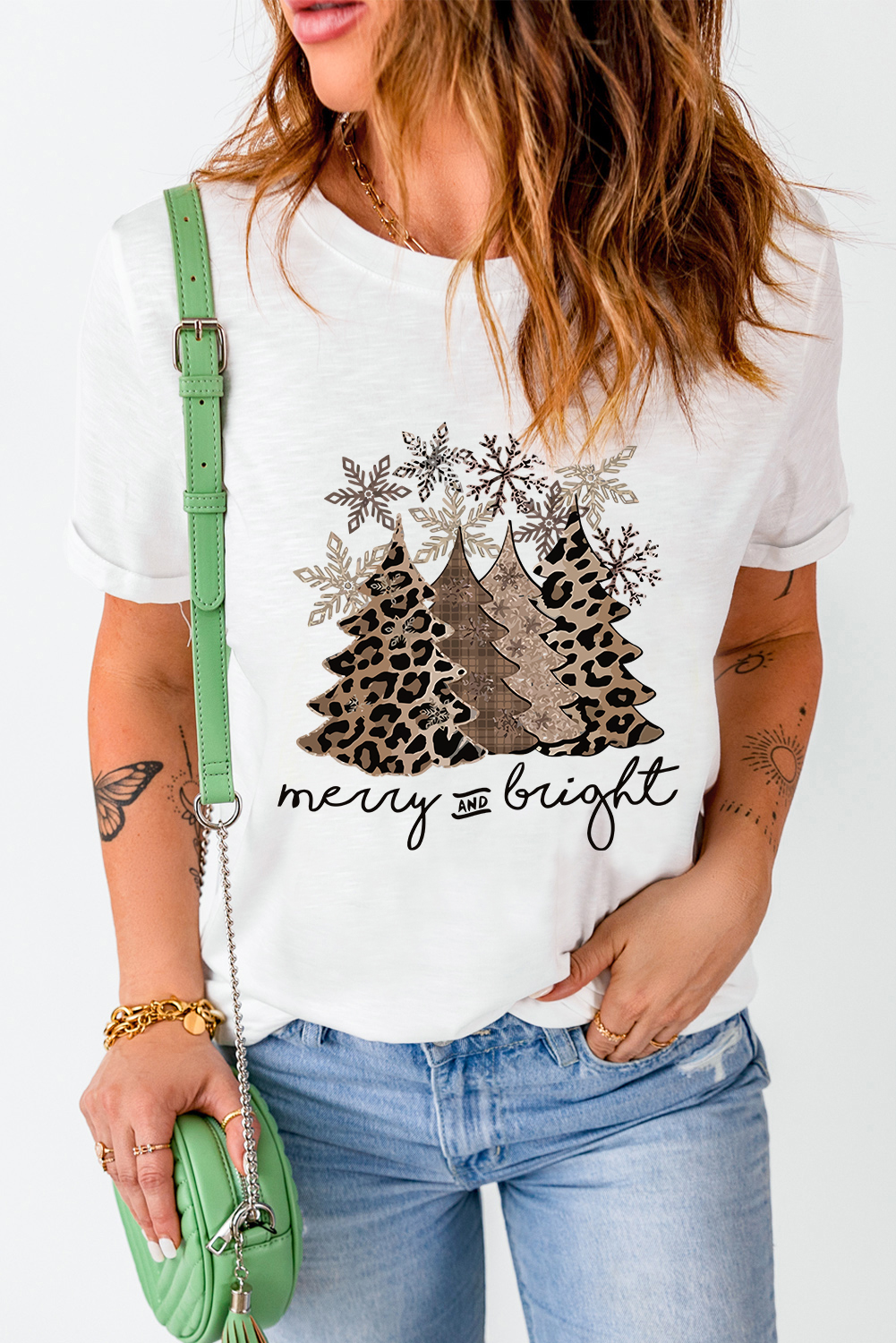Black Leopard Christmas Tree Graphic Crew Neck T Shirt - loveforevers
