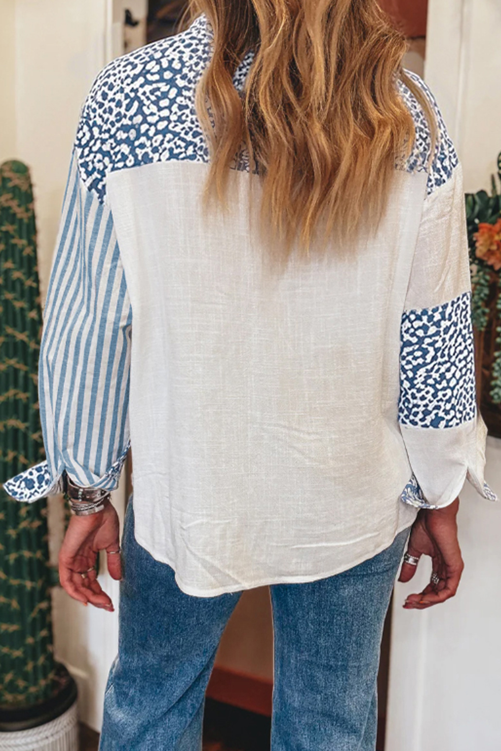 Sky Blue Leopard Striped Western Casual Shirt - loveforevers