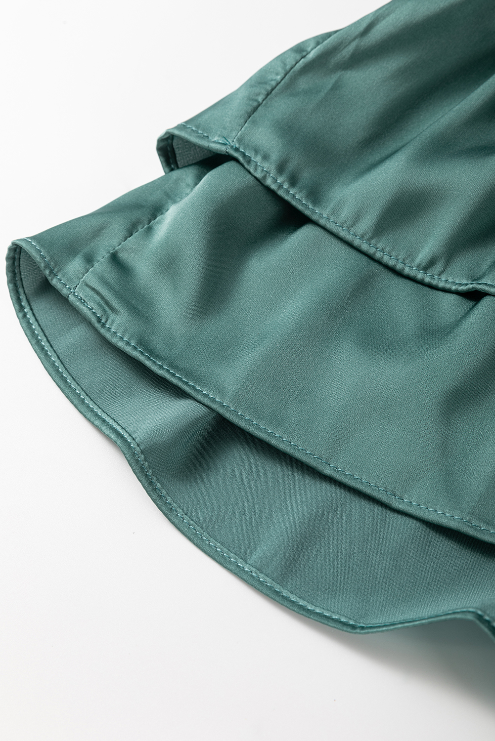 Mist Green Tiered Ruffled Puff Sleeve Loose Fit Mini Dress - loveforevers
