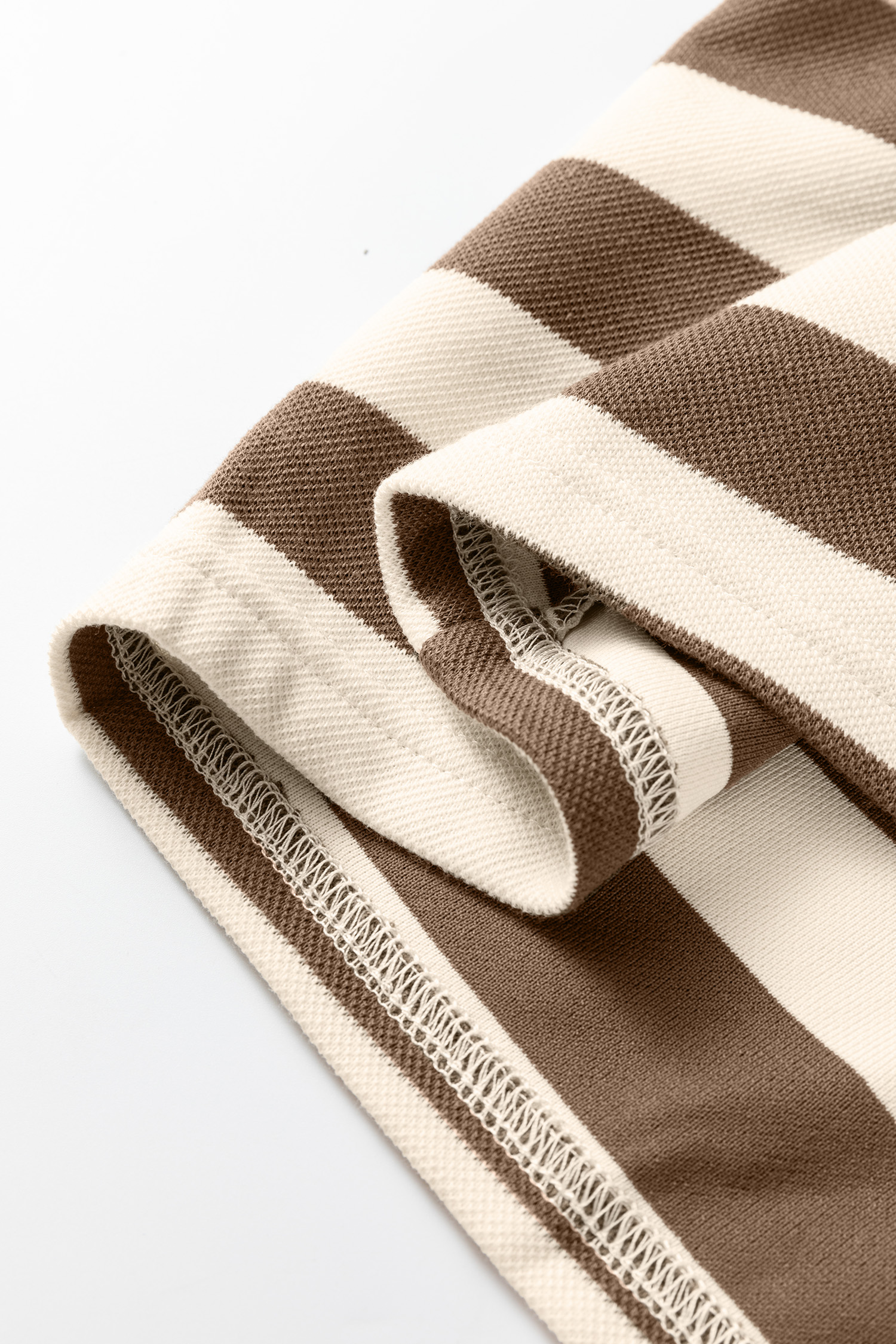 Khaki Stripe Collared V Neck Long Sleeve Loose Casual Dress - loveforevers