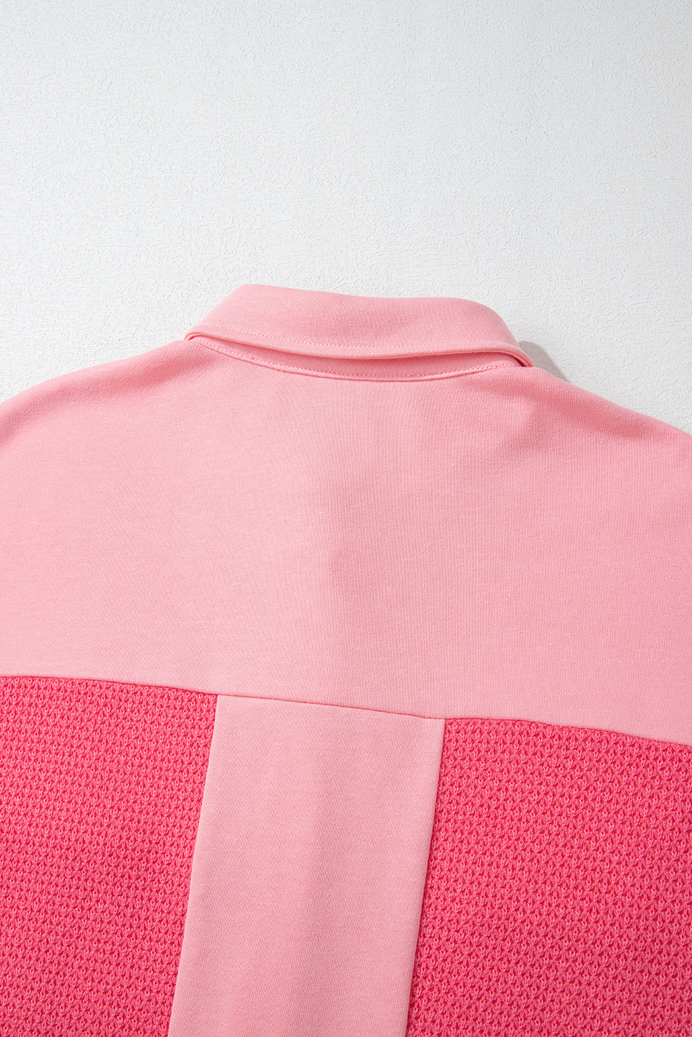 Peach Blossom Two Tone Contrast Waffle Knit Buttoned Loose Shacket - loveforevers