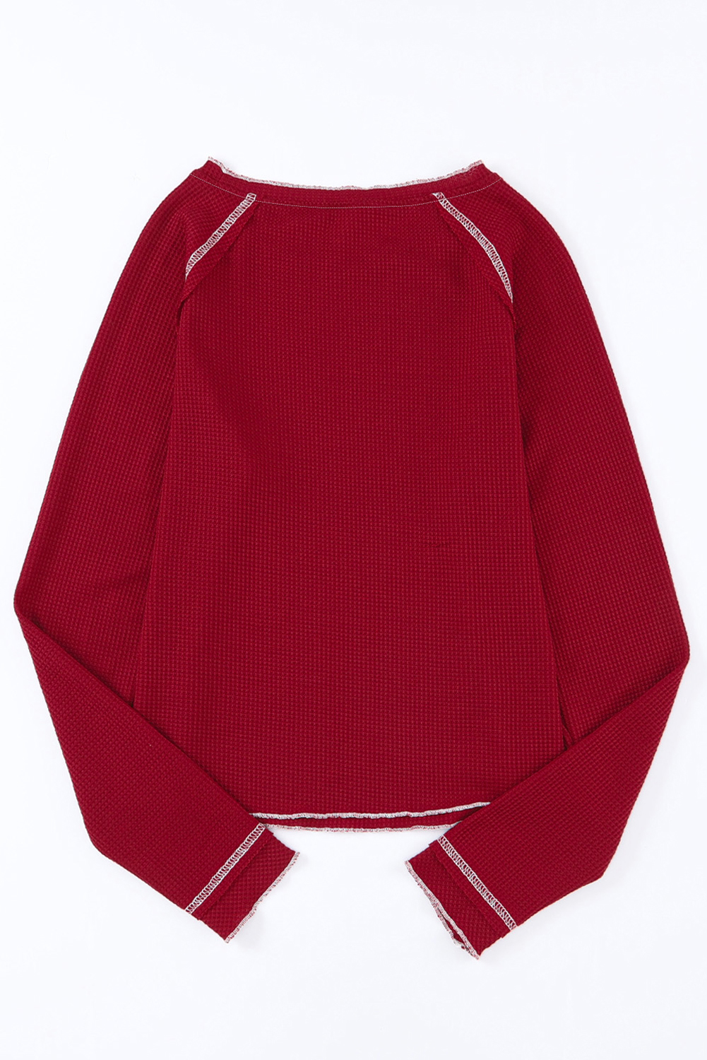Red Baseball Patched Patterned Game Day Waffle Raglan Top - loveforevers