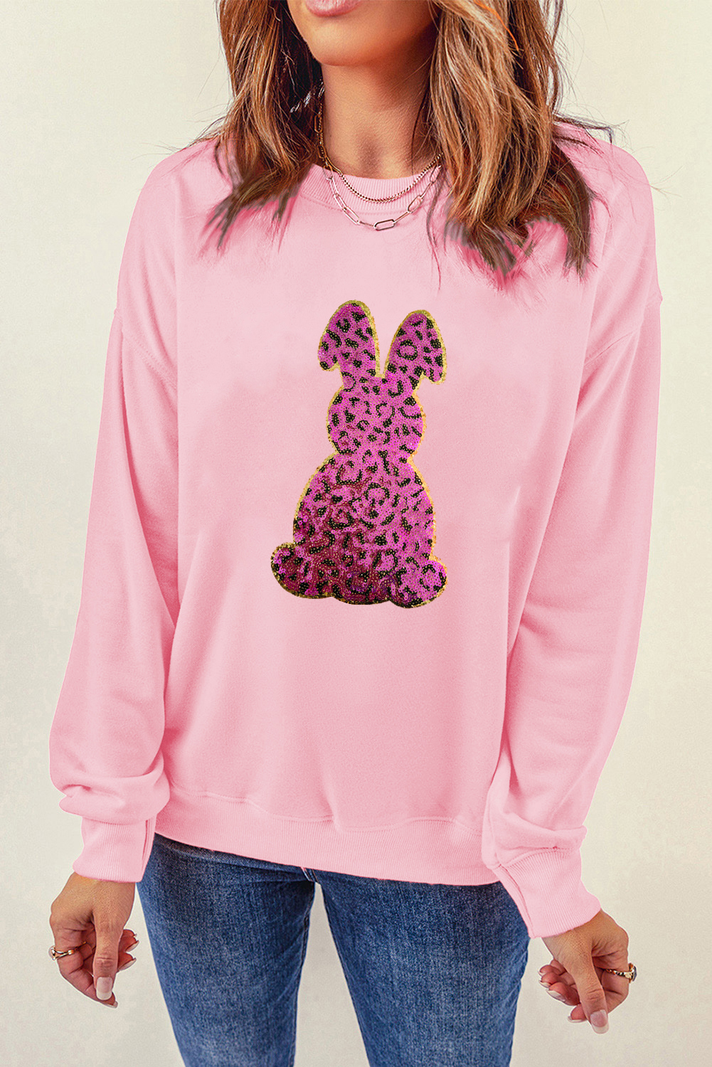 Pink Cheetah Easter Rabbit Graphic Sweatshirt - loveforevers