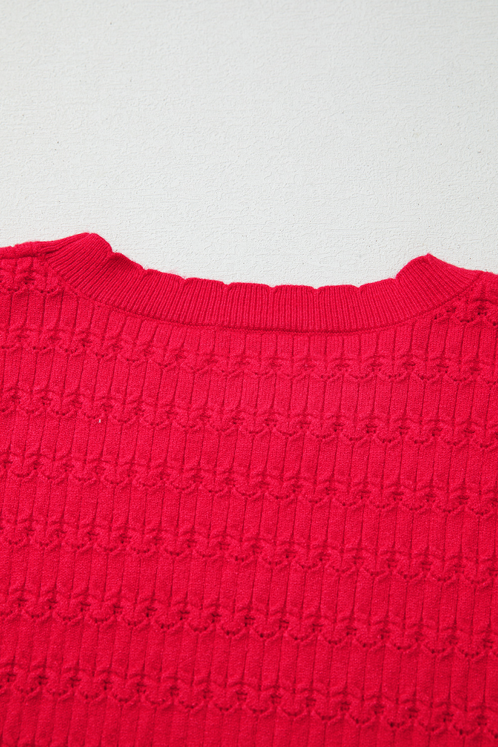 Fiery Red Trendy Pattern Knit Ribbed Cuffs Crew Neck Sweater - loveforevers