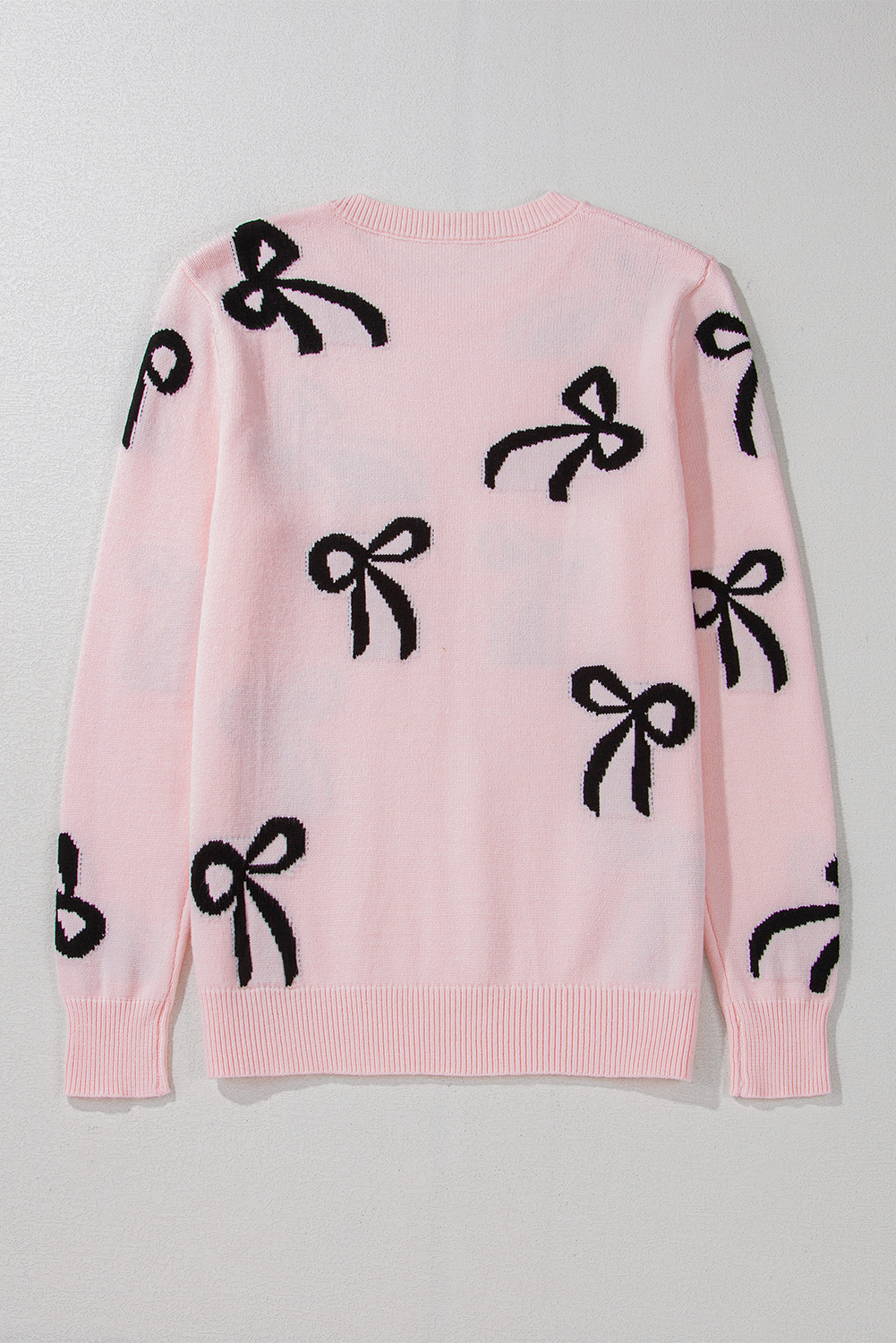 Light Pink Bow Pattern Knitted Loose Fit Sweater - loveforevers
