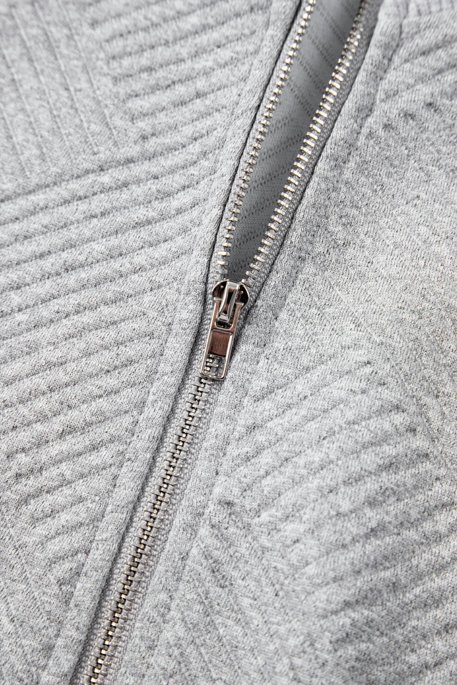 Medium Grey Trendy Textured Half Zip Loose Sweatshirt - loveforevers