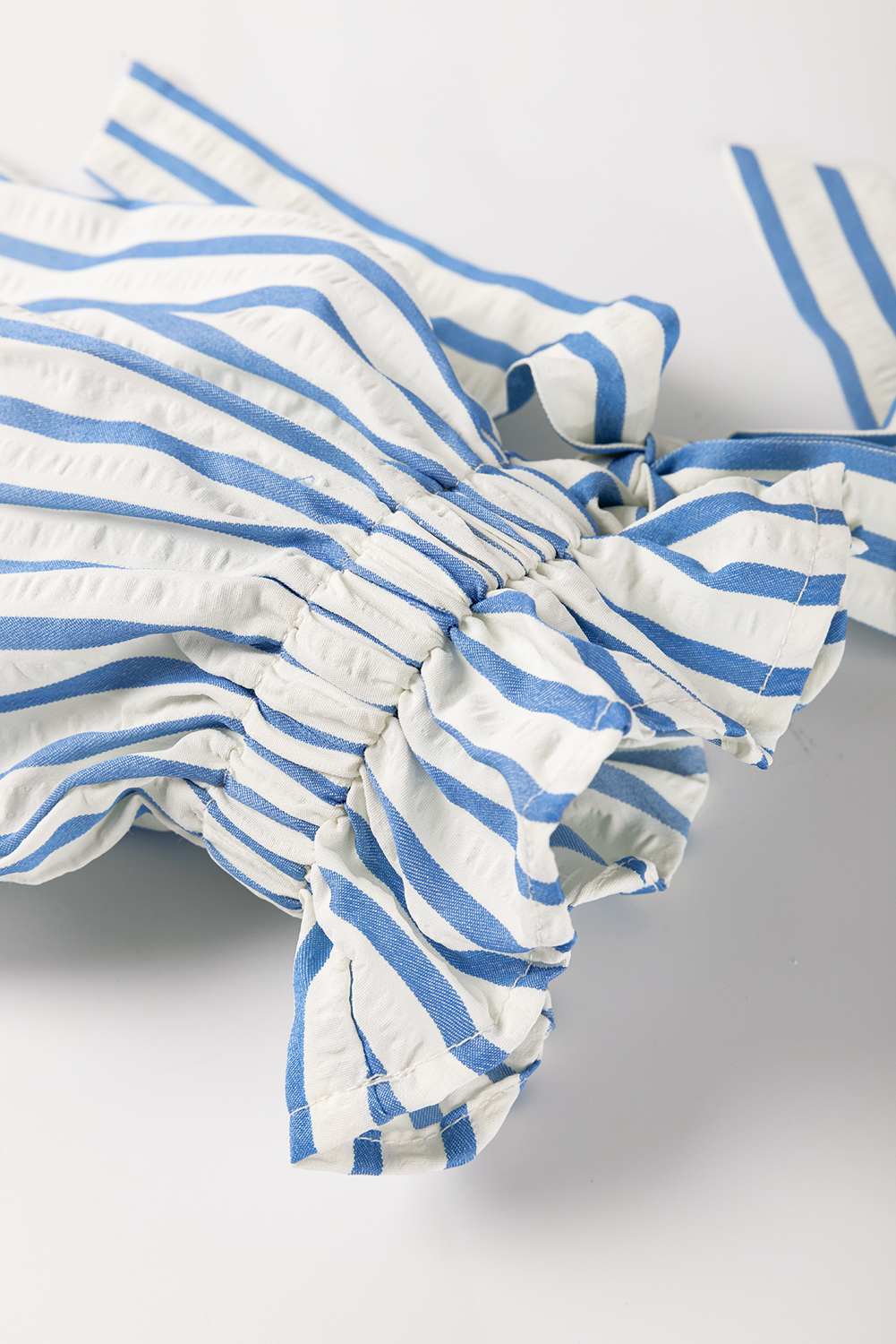 Sky Blue Stripe Knotted Bracelet Sleeve Notched Neck Shift Mini Dress - loveforevers