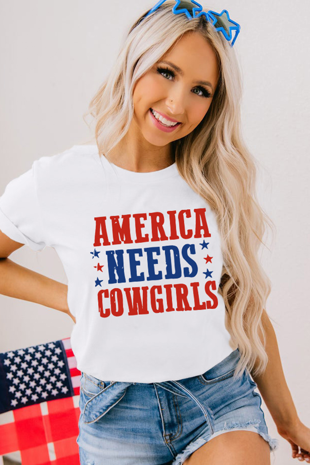 White PARTY IN THE USA Flag Fashion Graphic Tee - loveforevers