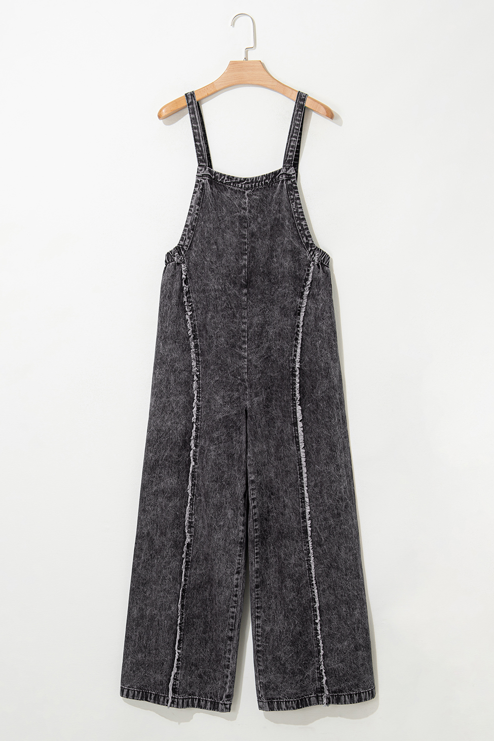 Beau Blue Light Wash Frayed Exposed Seam Wide Leg Denim Overall - loveforevers
