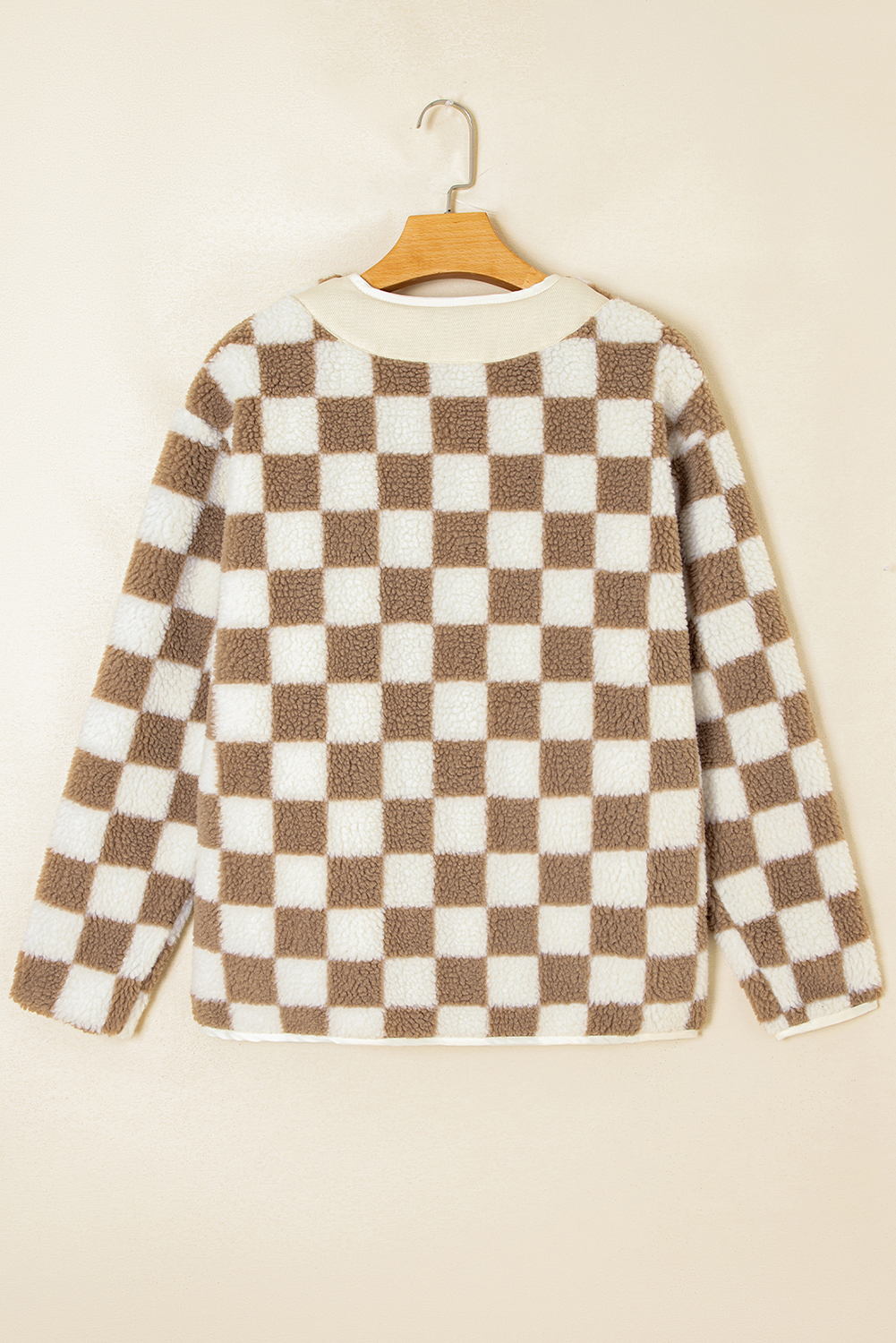Brown Checkered Sherpa Buttoned Front Chunky Jacket - loveforevers