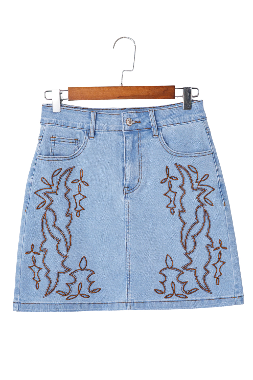 Beau Blue Western Embroidered Denim Mini Skirt - loveforevers
