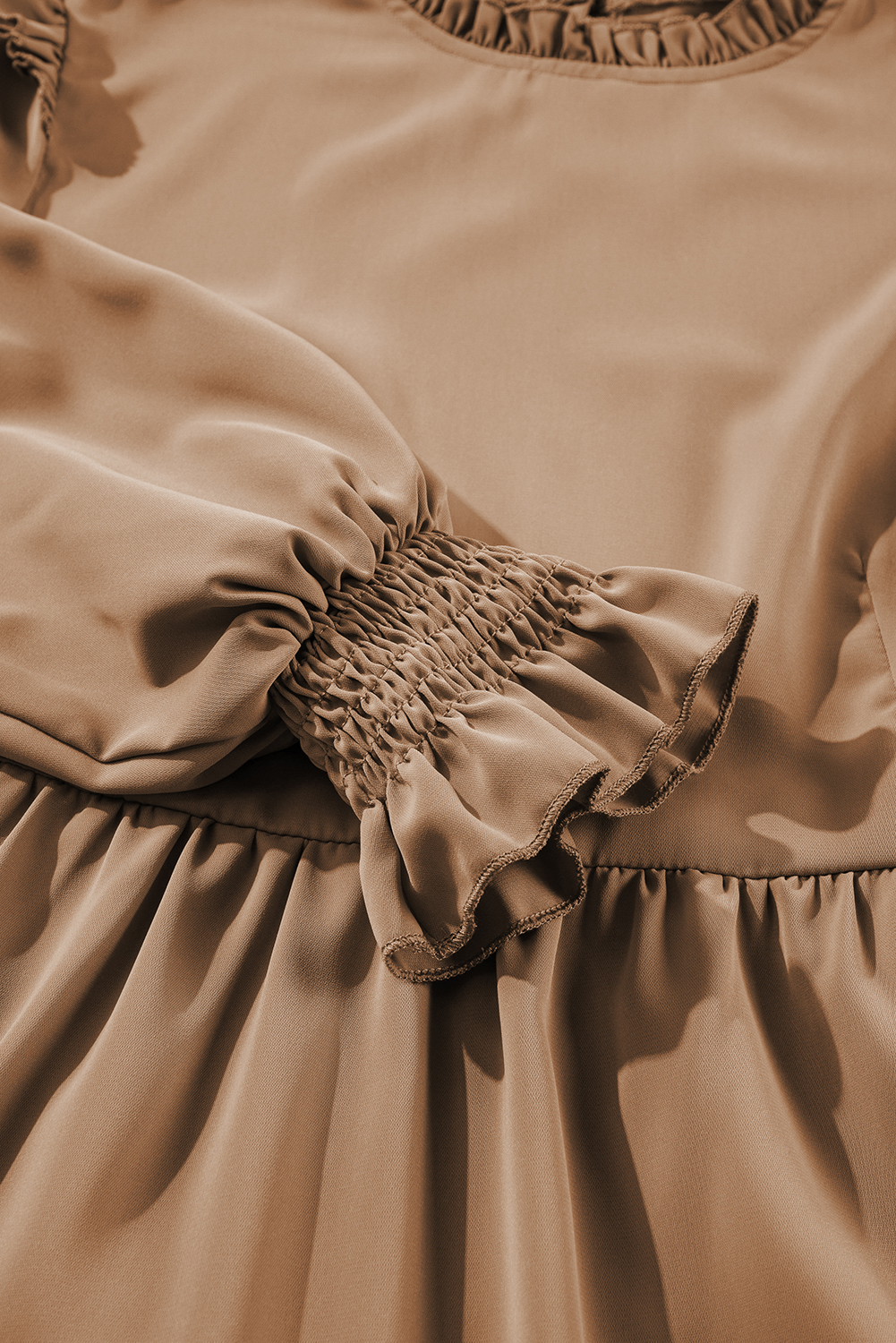 Light French Beige Frilled Collar Ruffled Shoulder Tiered Dress - loveforevers