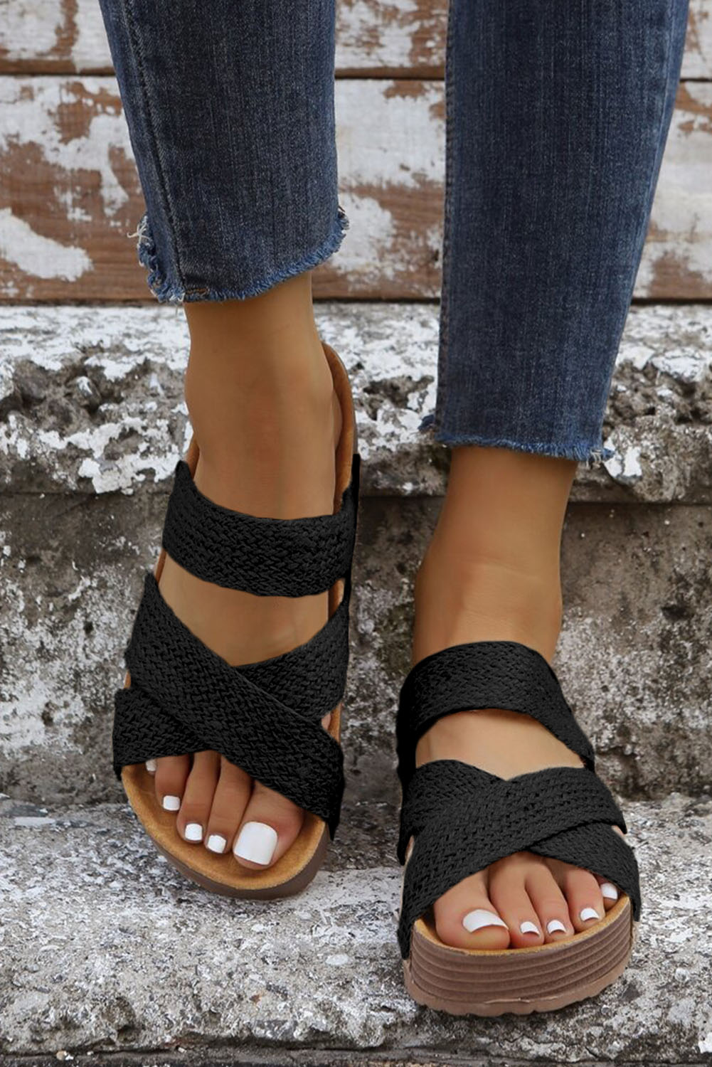 Brown Woven Cross Criss Hollowed Slip-On Slippers - loveforevers