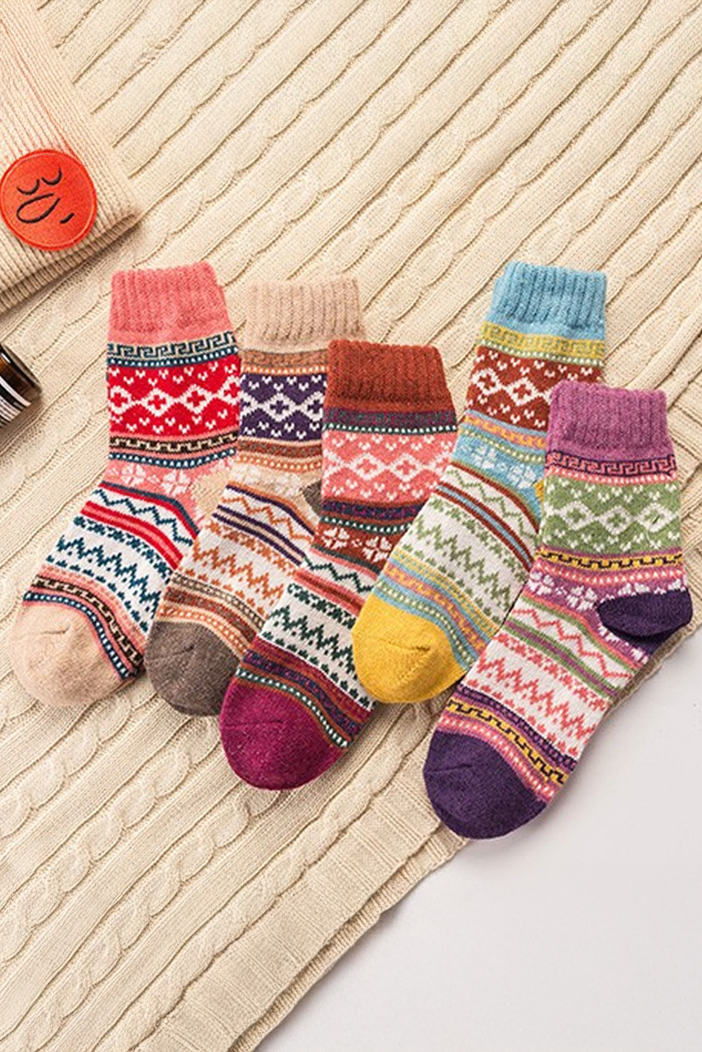 Camel 5pcs/set Bohemian Pattern Soft Crew Socks - loveforevers