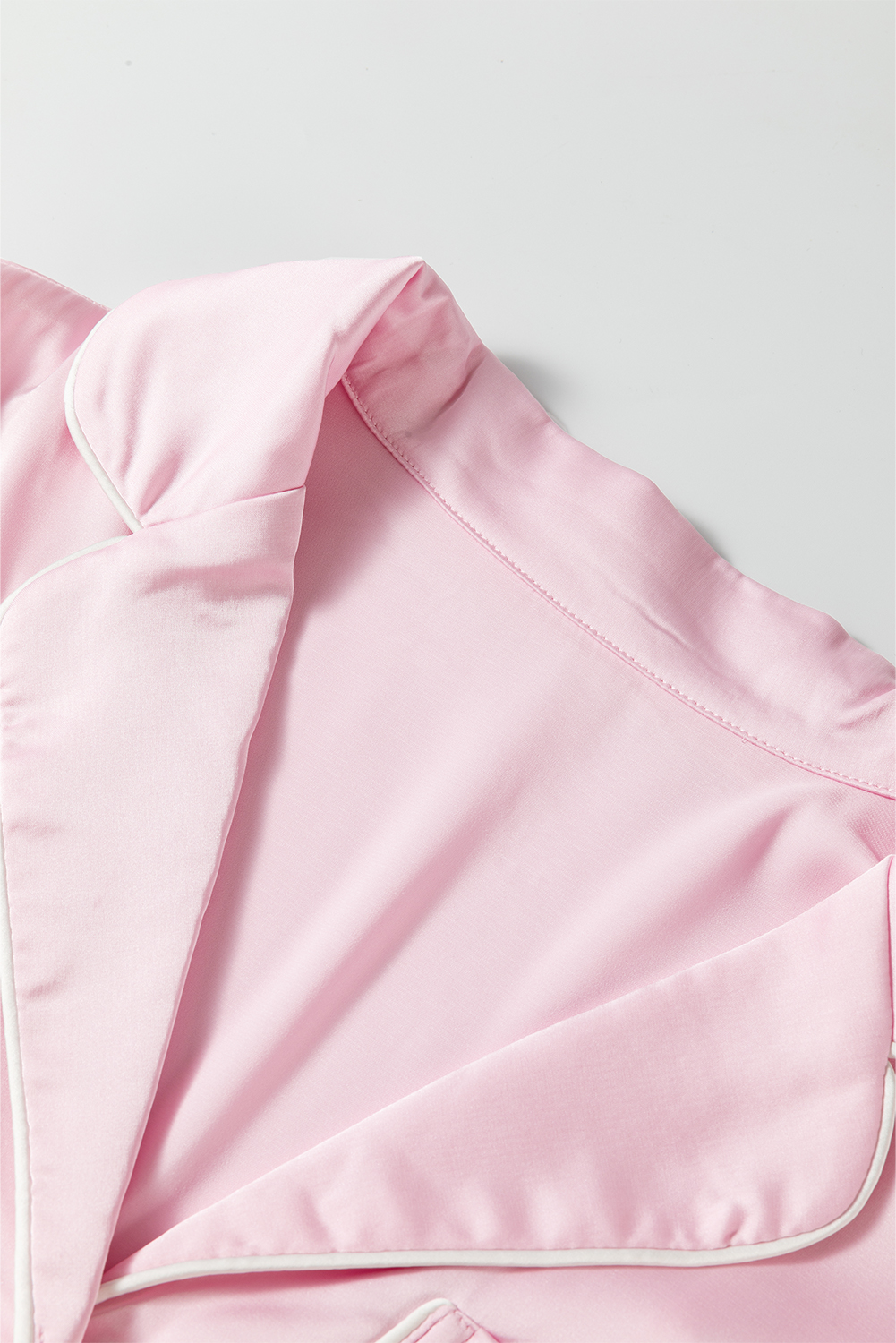 Light Pink Satin Knot Accent Shirt and Ruffled Pants Lounge Set - loveforevers
