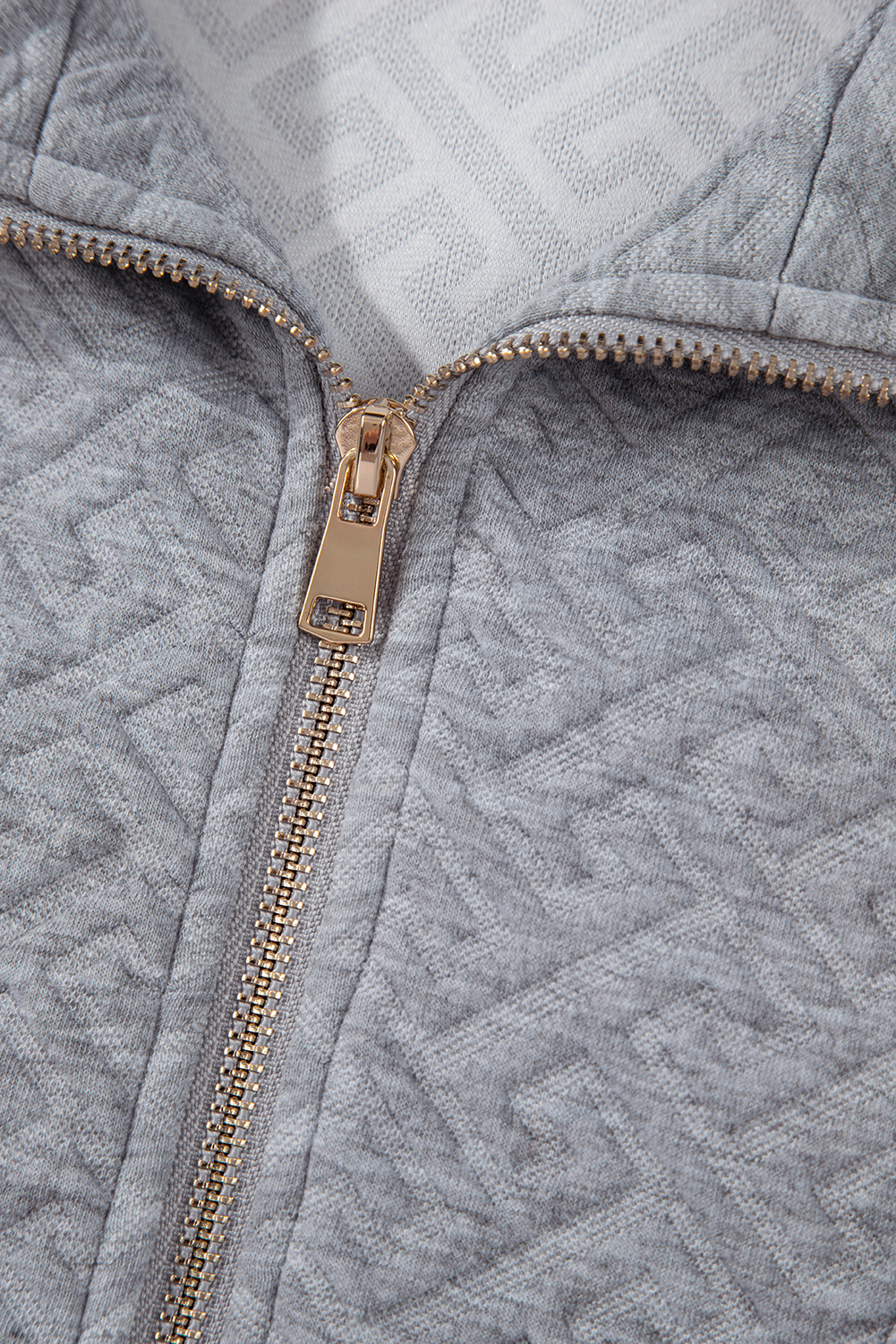 Gray Solid Textured Half Zipper Collared Sweatshirt - loveforevers
