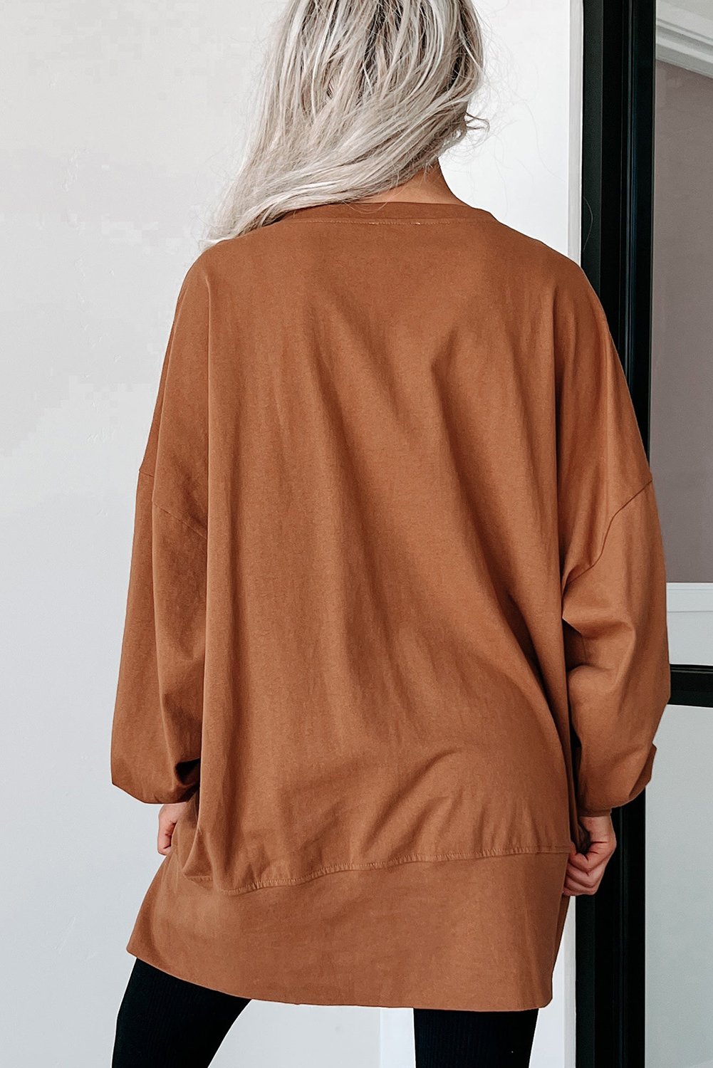 Medium Grey Sequin Happy Halloween Graphic Notched Neck Long Sleeve Loose Top - loveforevers