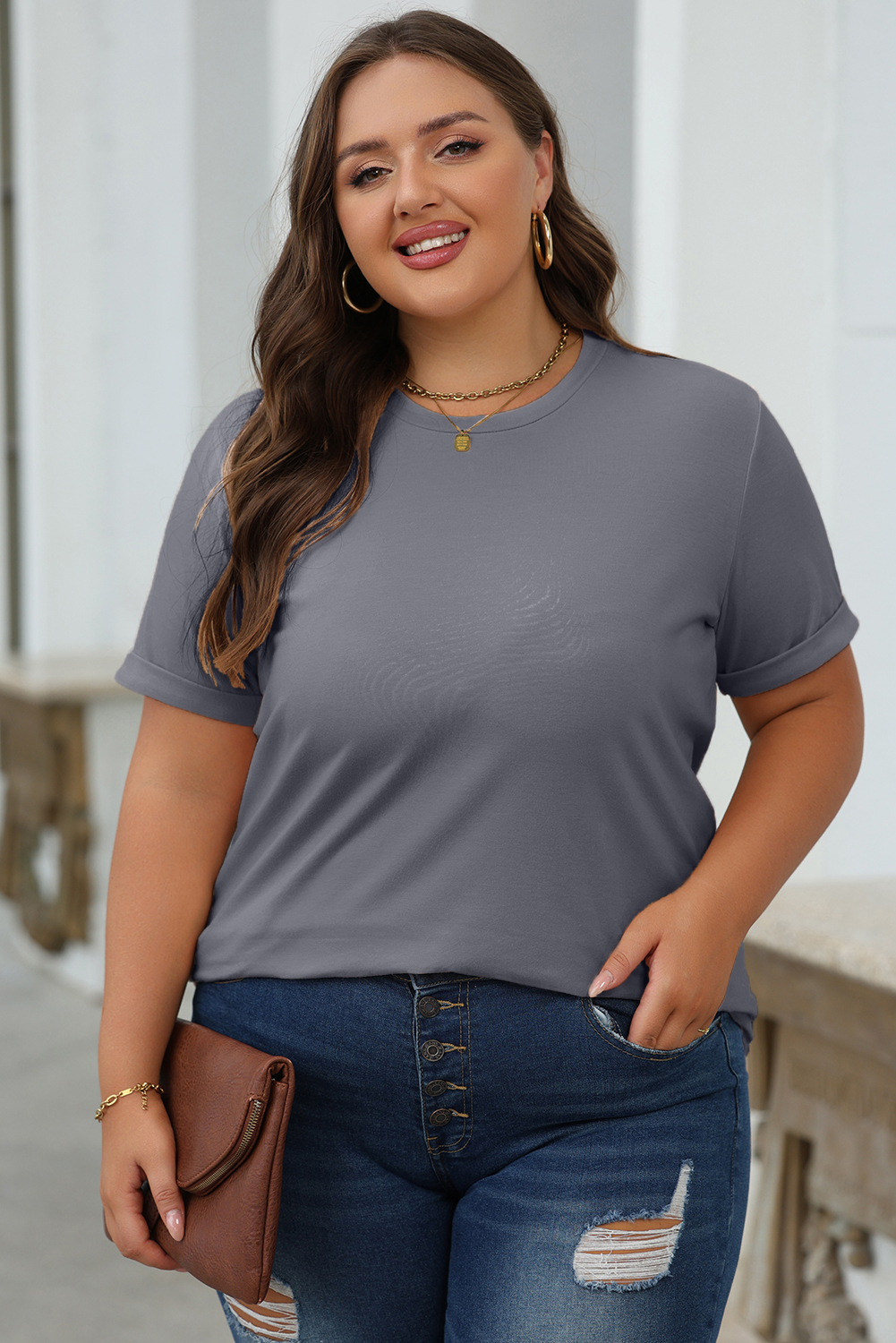Khaki Casual Plain Crew Neck Tee - loveforevers
