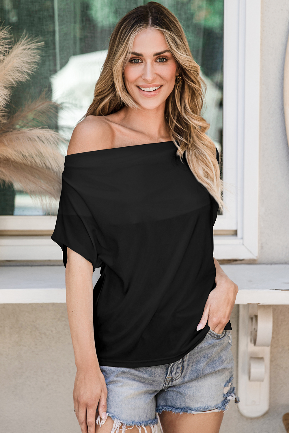 Black Cowl Neck Bat Sleeve T Shirt - loveforevers