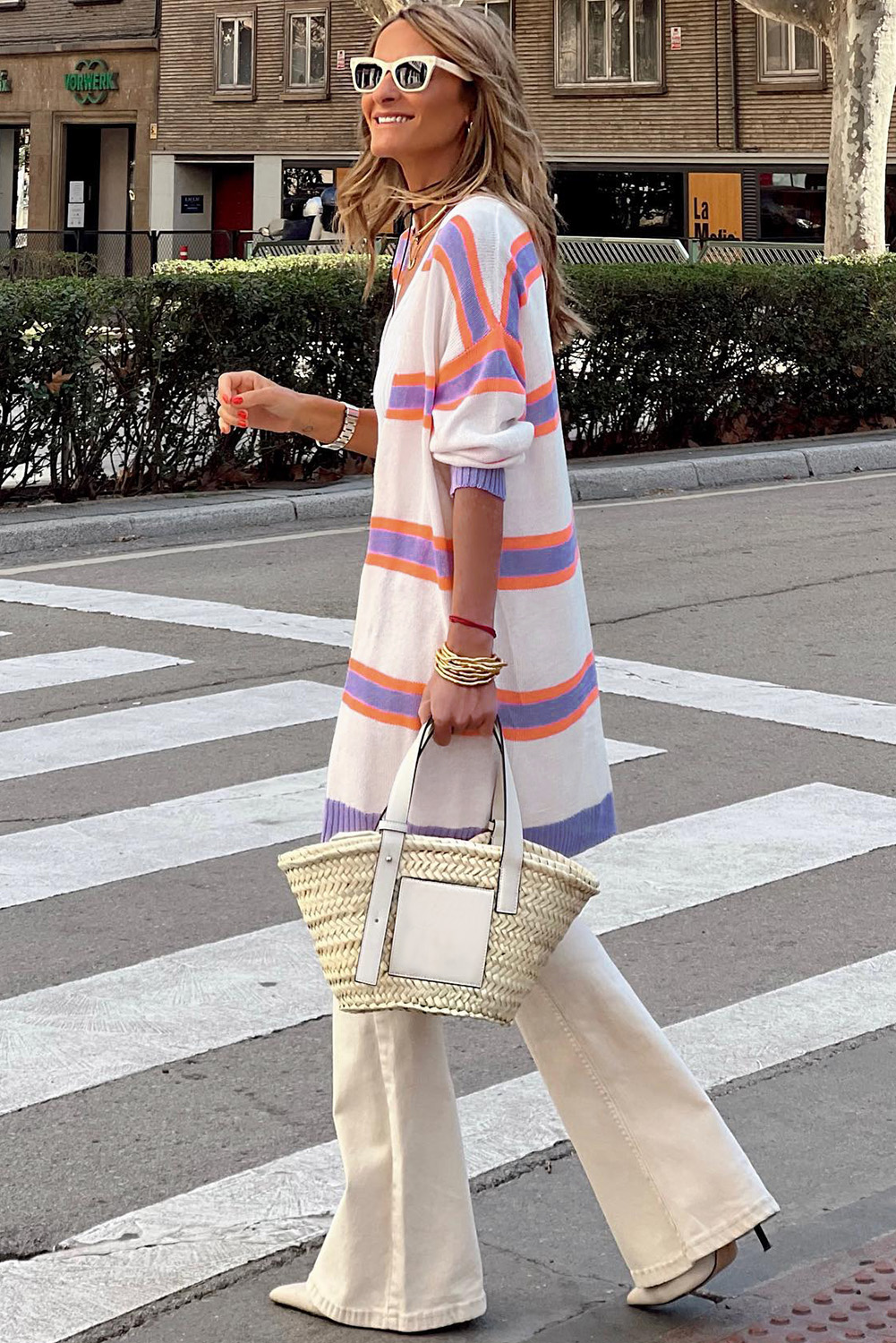 Beige Striped Long Sleeve Ribbed Trim Button Cardigan - loveforevers