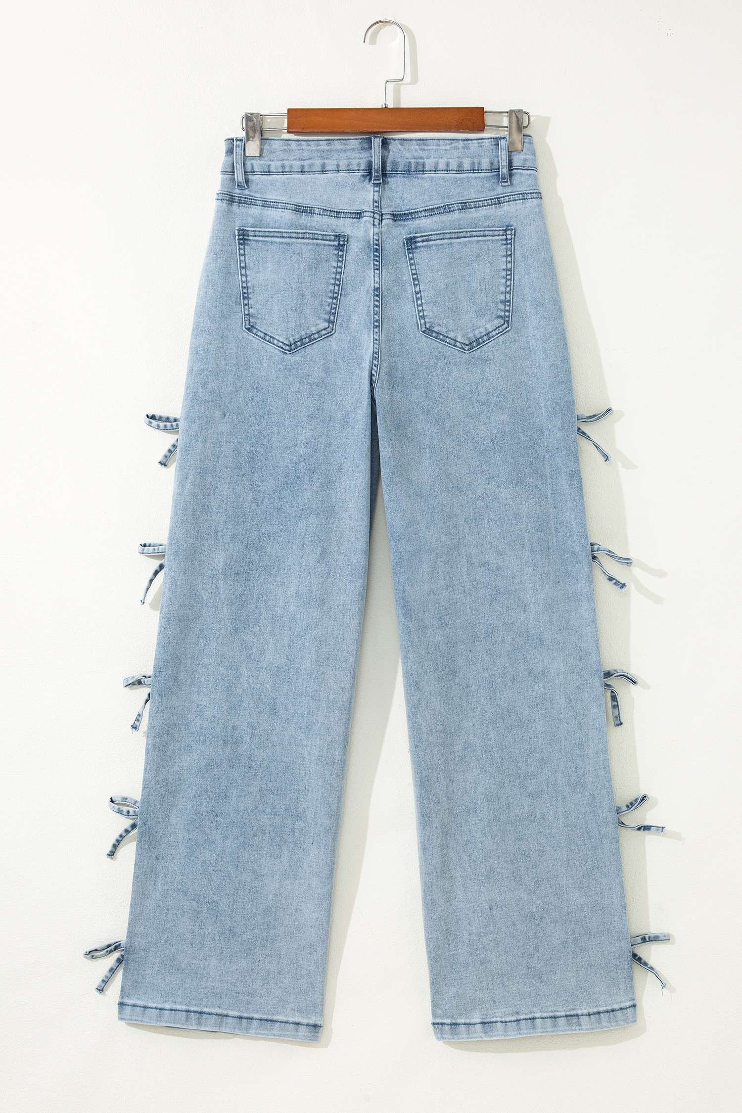 White Bow Knot Side Detail Straight Leg Loose Jeans - loveforevers