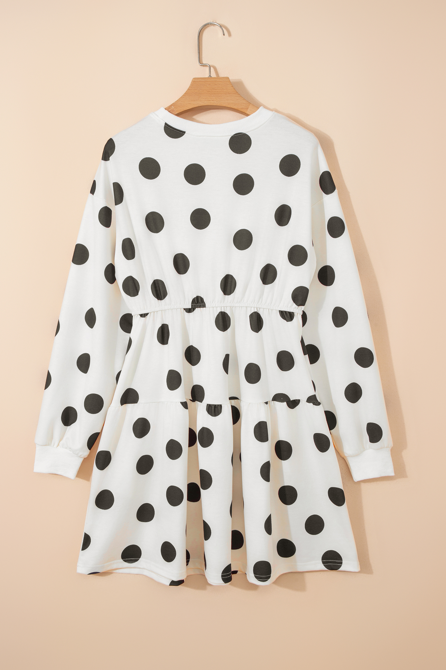 Beige Polka Dot Print Drop Shoulder Pullover Drawstring Jogger Pant Set - loveforevers
