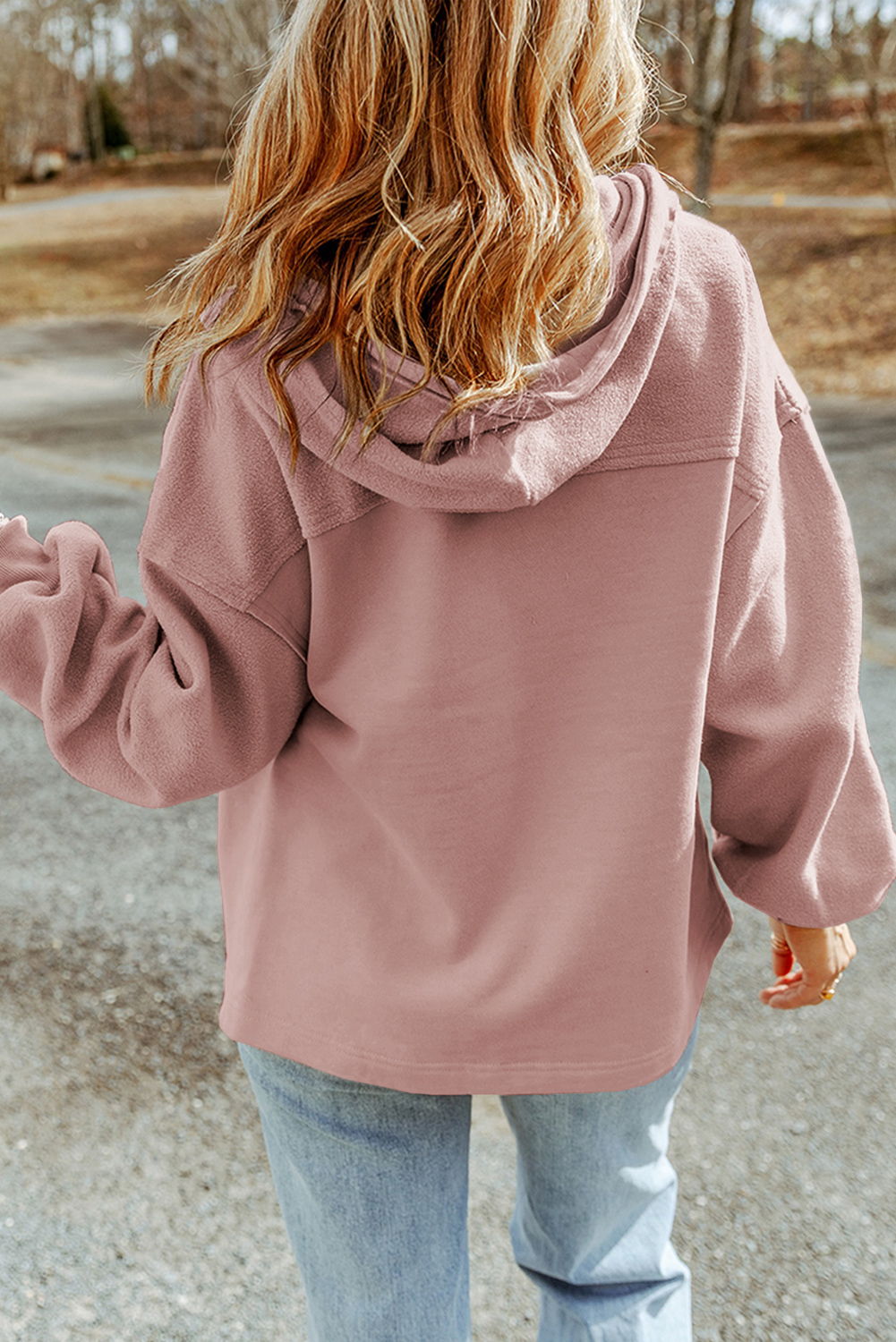 Pink Flap Pocket Drawstring Hood Zip Up Jacket - loveforevers