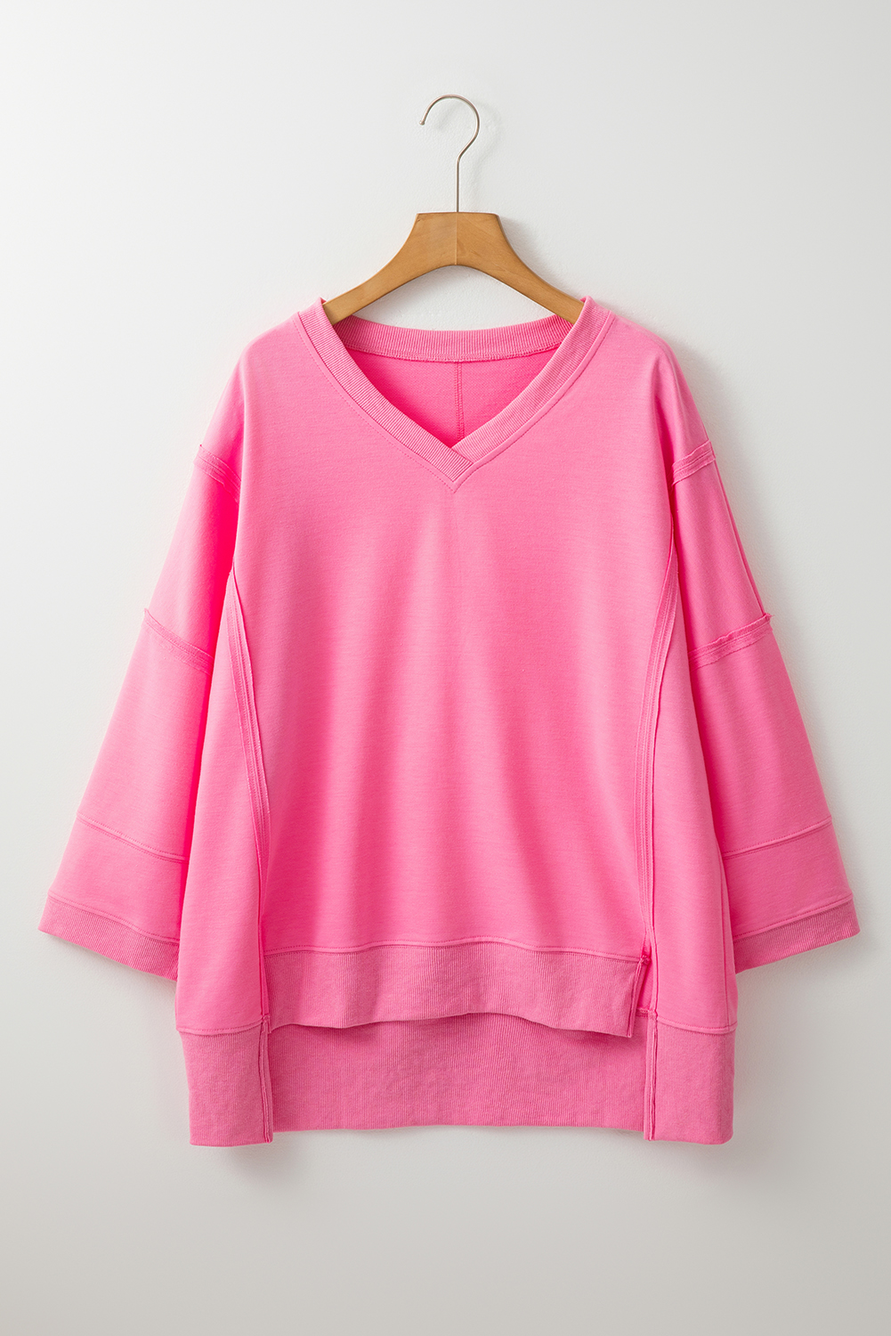 Bonbon Bracelet Sleeve Mineral Washed V Neck T Shirt - loveforevers