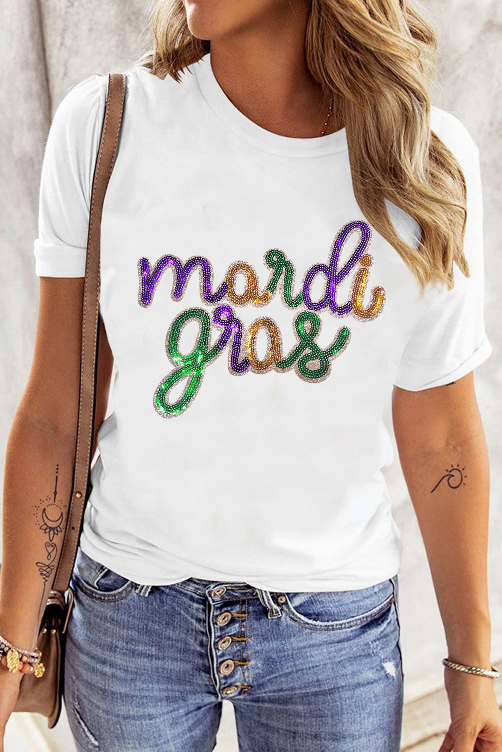 Wisteria Sequin mardi gras Graphic T Shirt - loveforevers