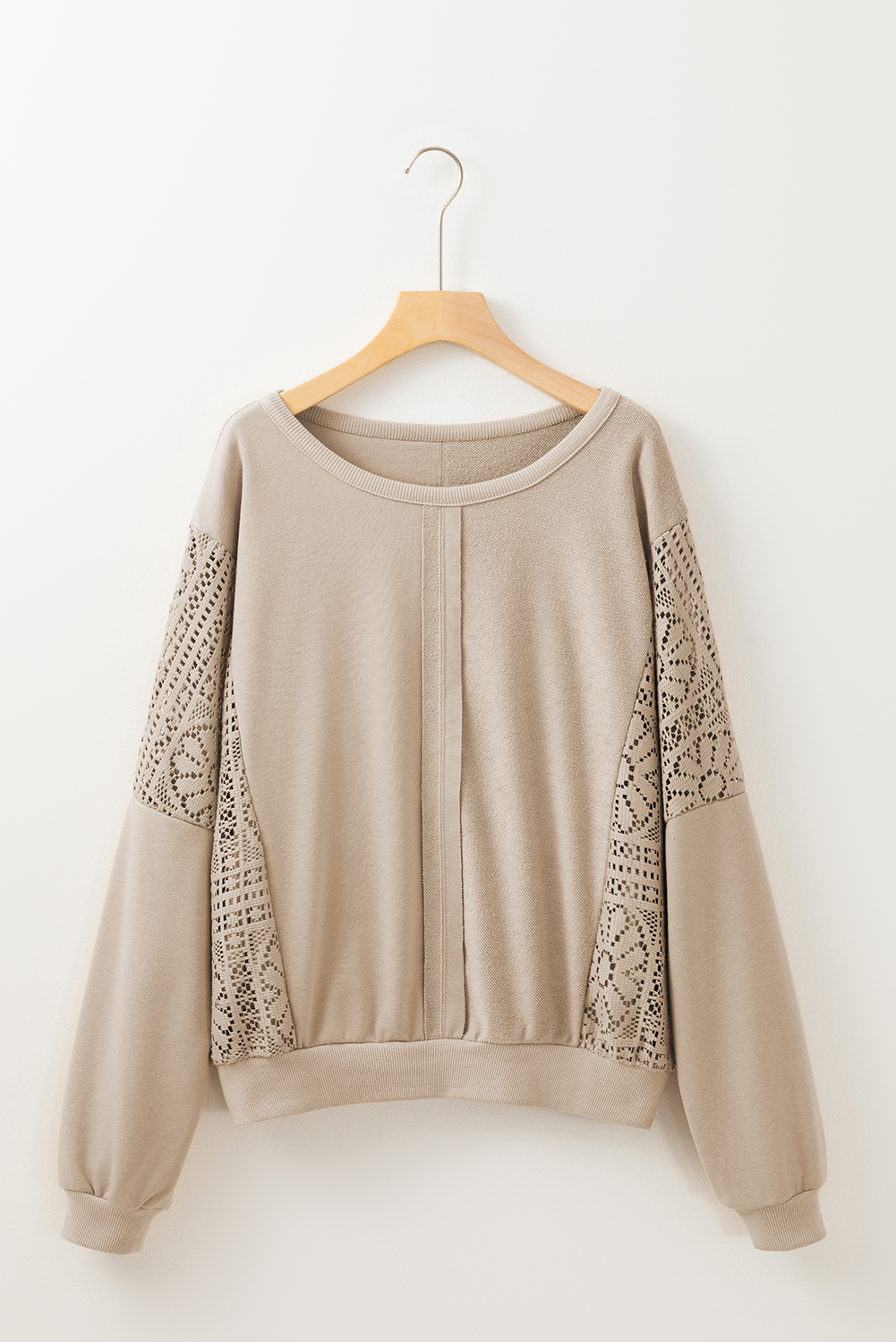 Parchment Knit Crochet Exposed Seam Ribbed Trim Sweatshirt - loveforevers