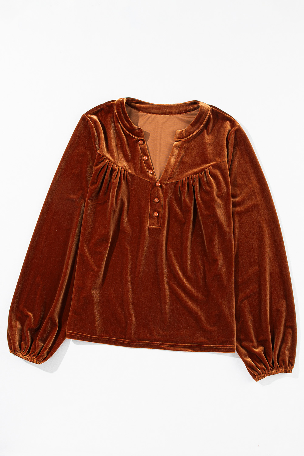 Gold Flame Lantern Sleeve Beaded Split V Neck Velvet Top - loveforevers