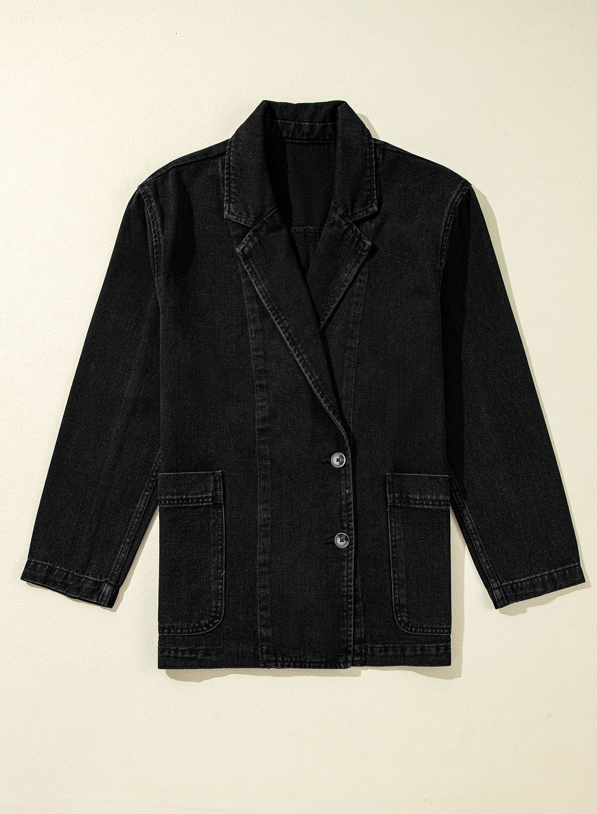 Black Side Pockets Lapel Collar Denim Jacket - loveforevers
