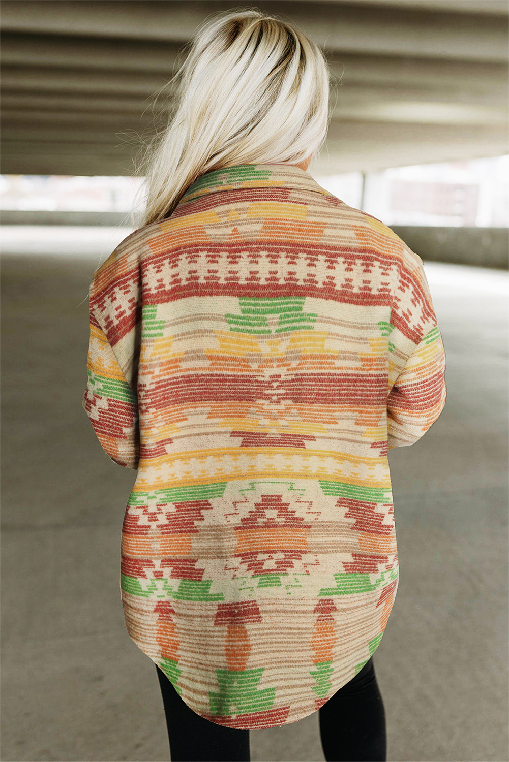 Yellow Western Aztec Print Button Flap Pocket Shacket - loveforevers
