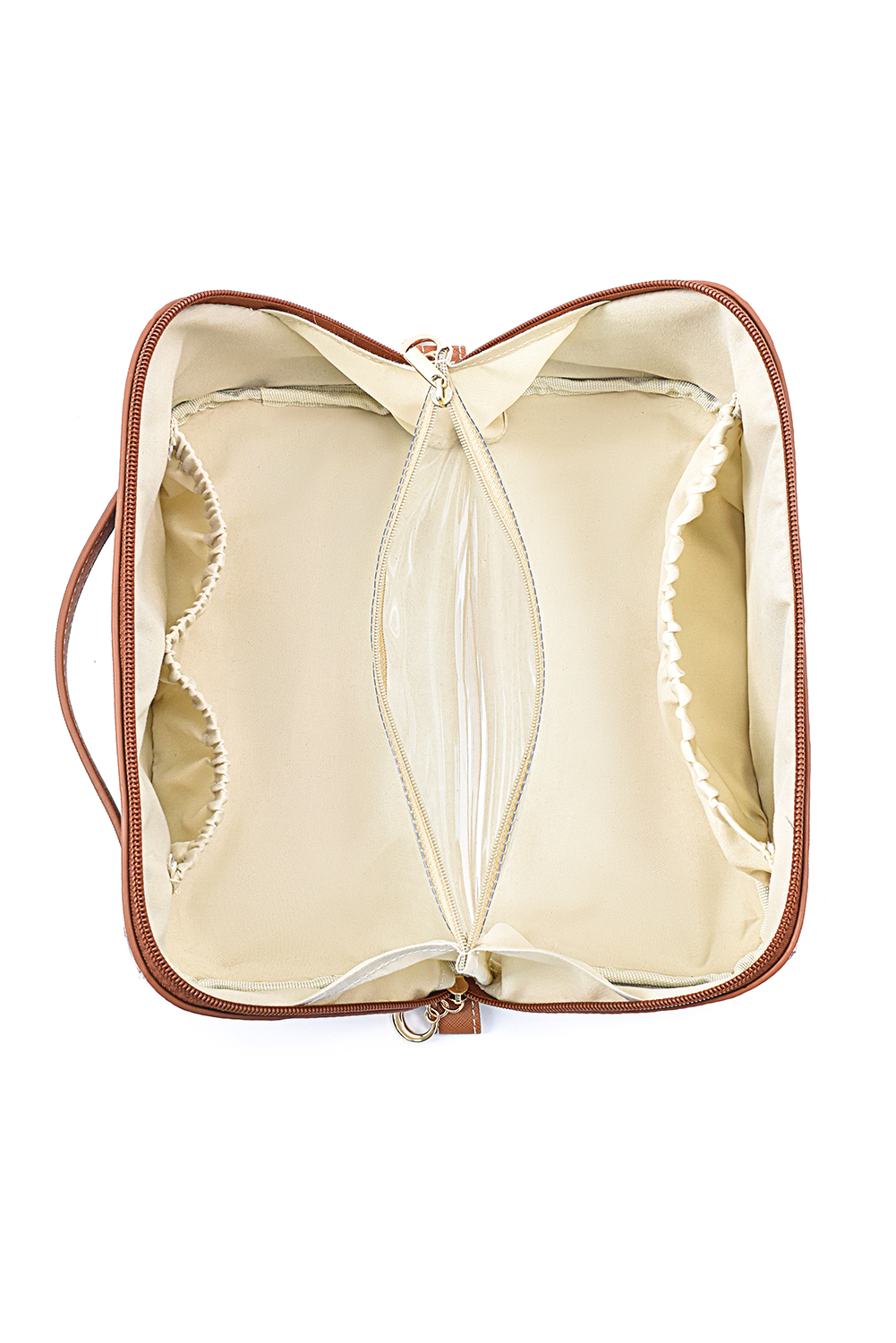 Light French Beige Geometric Braided Print Makeup Bag with Handle - loveforevers