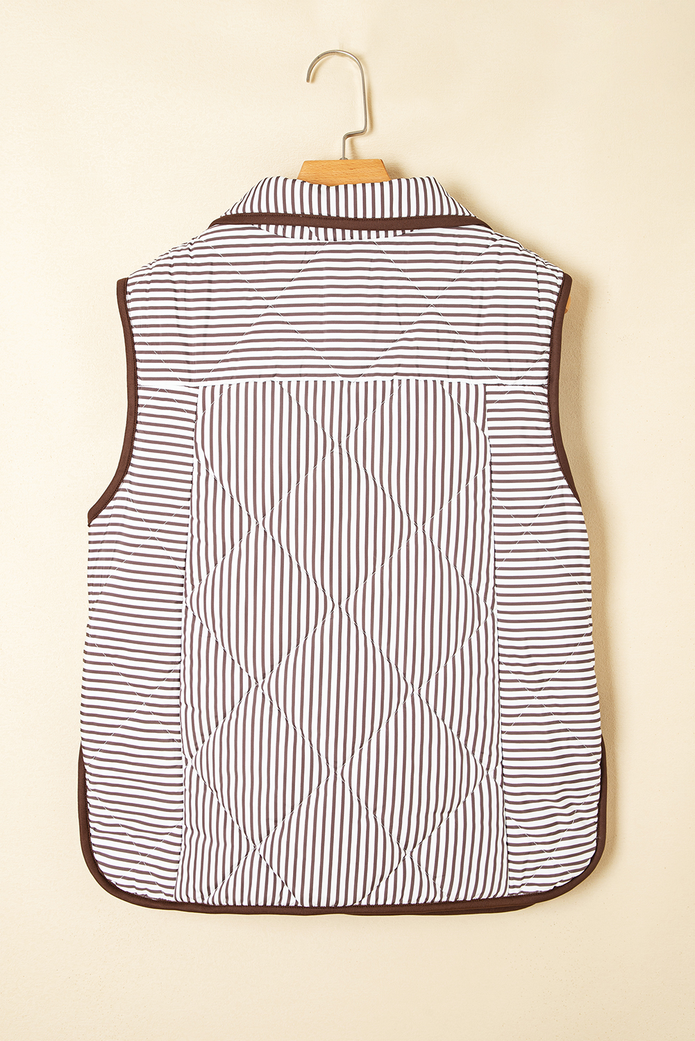 Black Stripe Contrast Trim Snap Button Collared Winter Vest - loveforevers