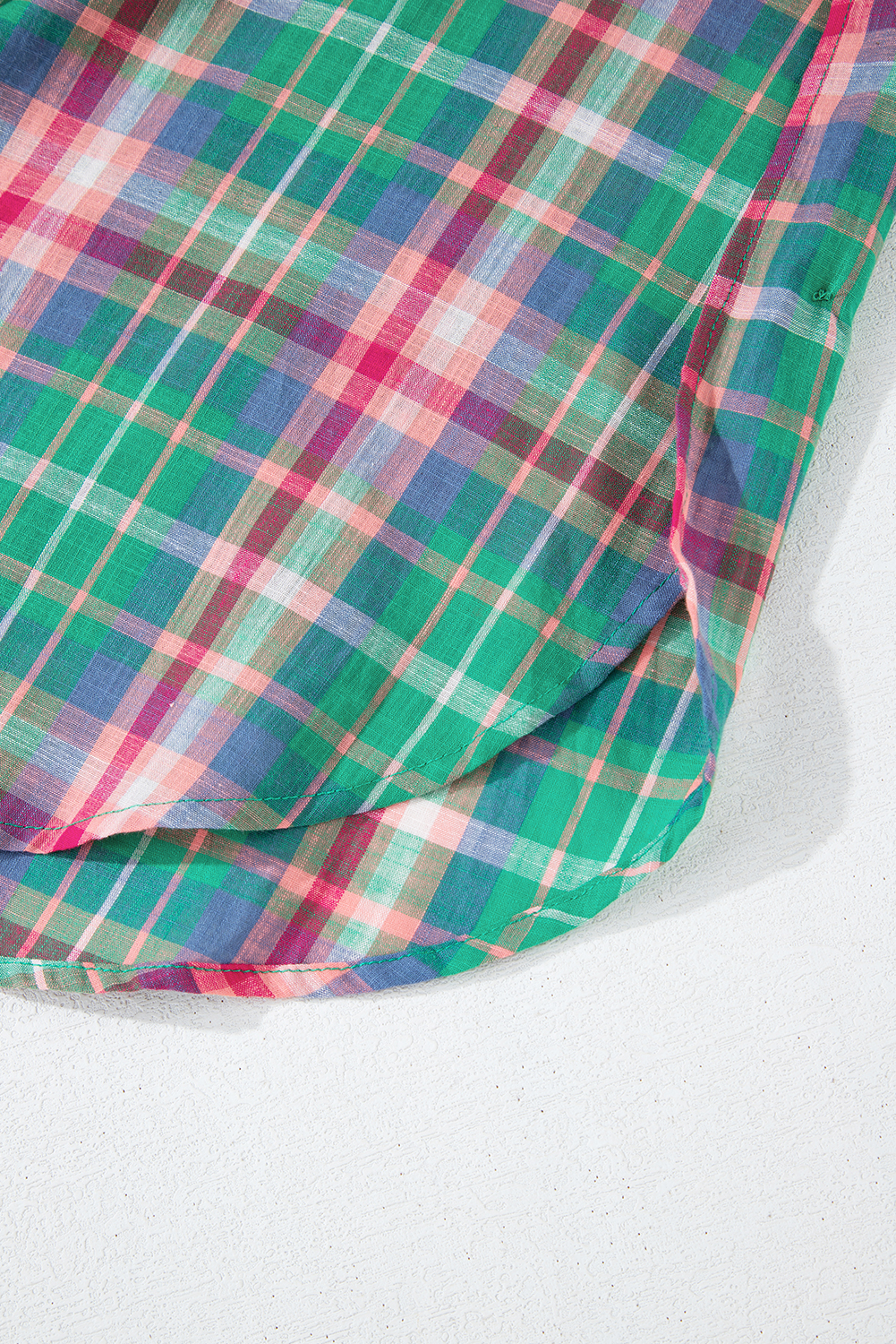 Green Checkered 3/4 Sleeve Collared Loose Fit Shirt - loveforevers