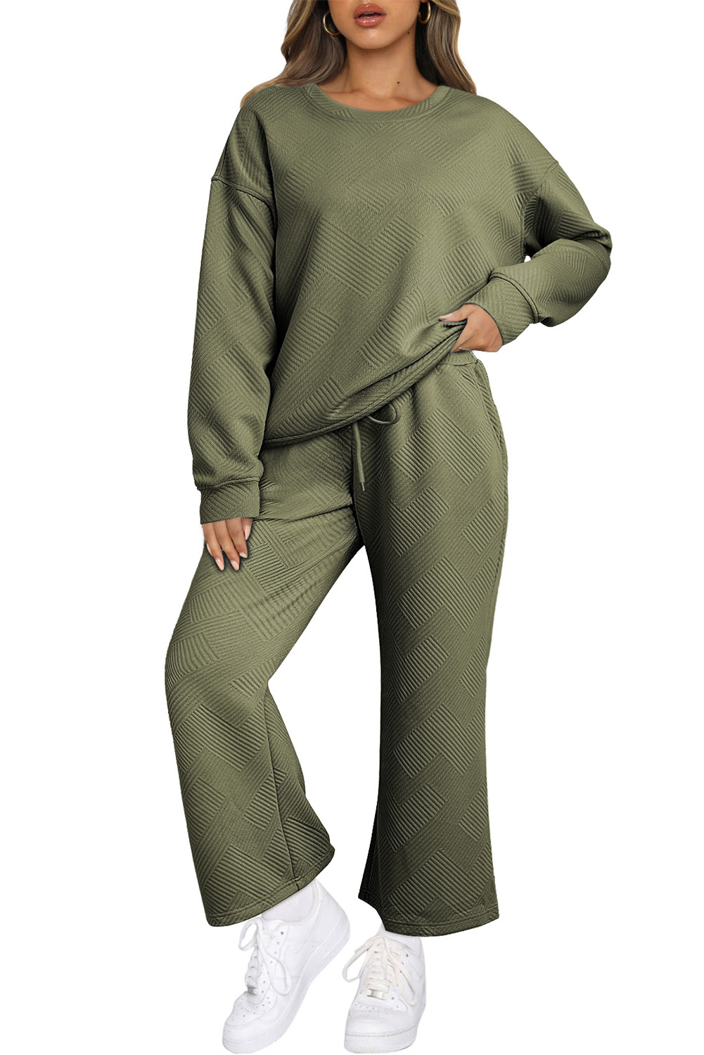Red Dahlia Ultra Loose Textured 2pcs Slouchy Outfit - loveforevers