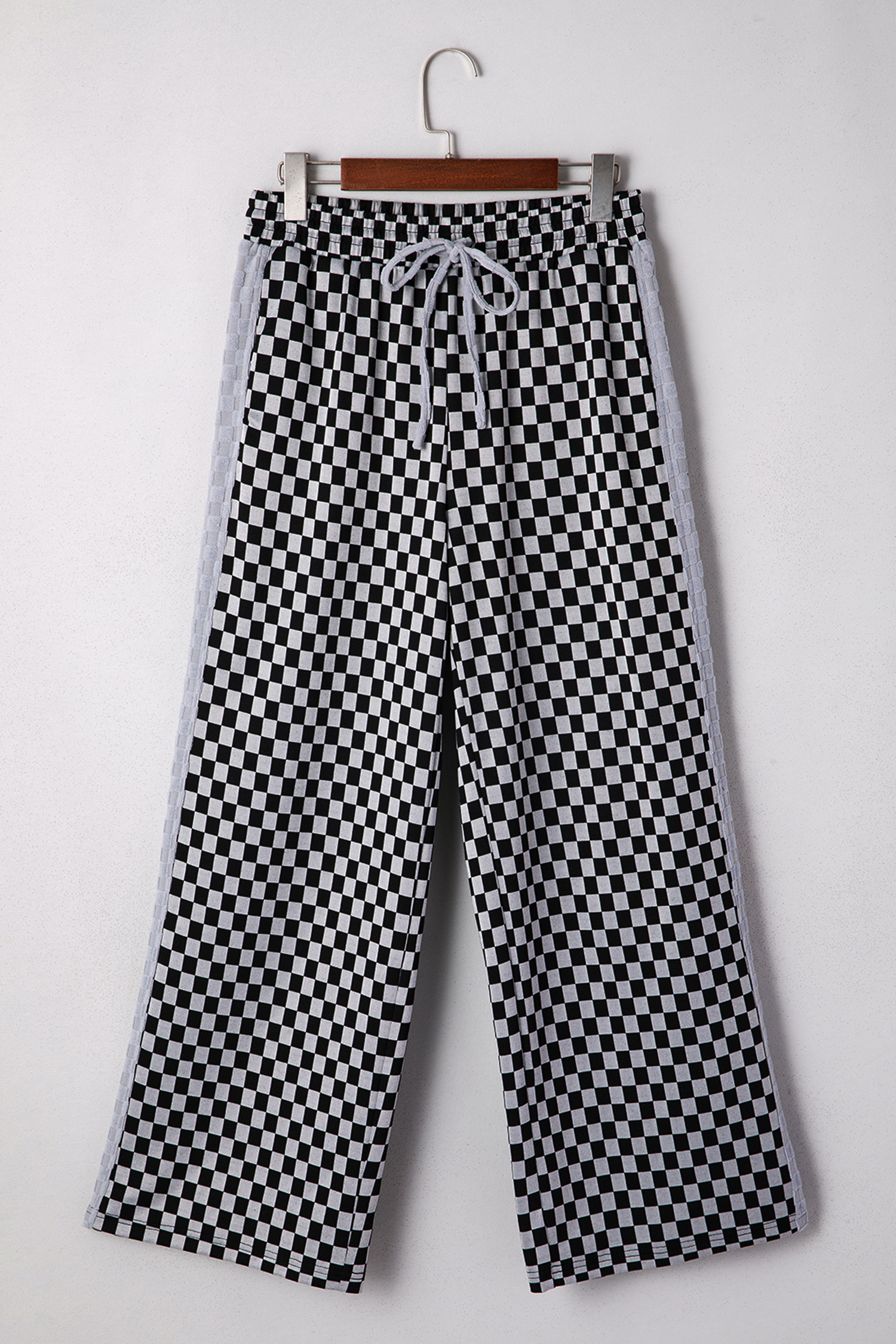 White Checkerboard Drawstring Waist Casual Pants - loveforevers