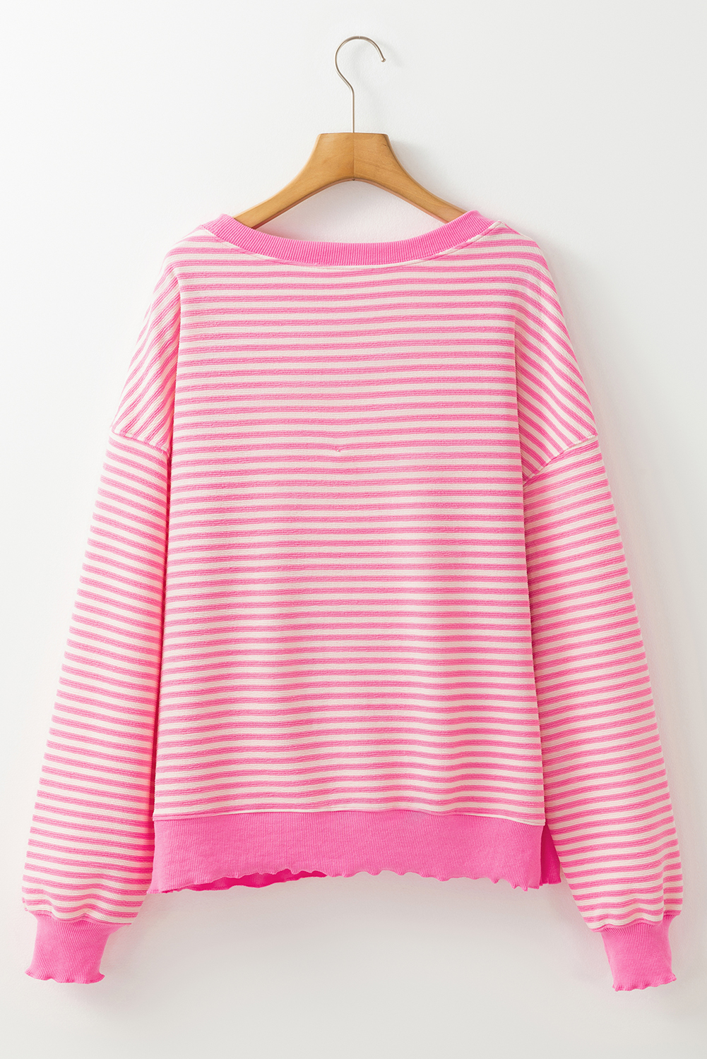 Pink Stripe Loose Drop Shoulder Long Sleeve Top - loveforevers