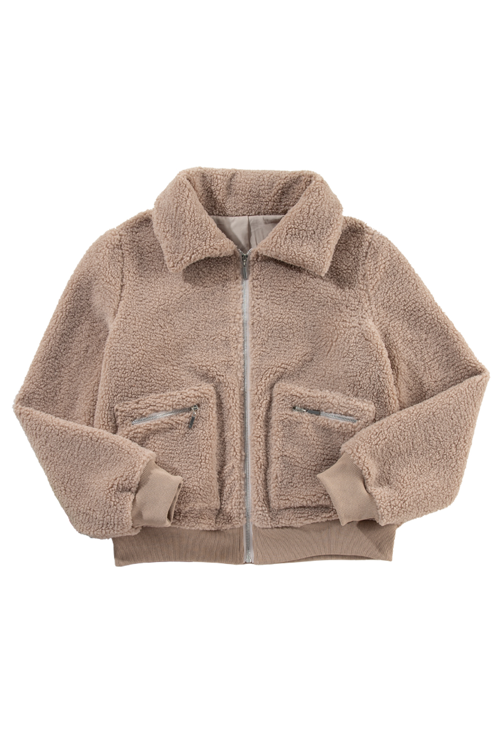 Light French Beige Zipper Pocketed Winter Fuzzy Jacket - loveforevers