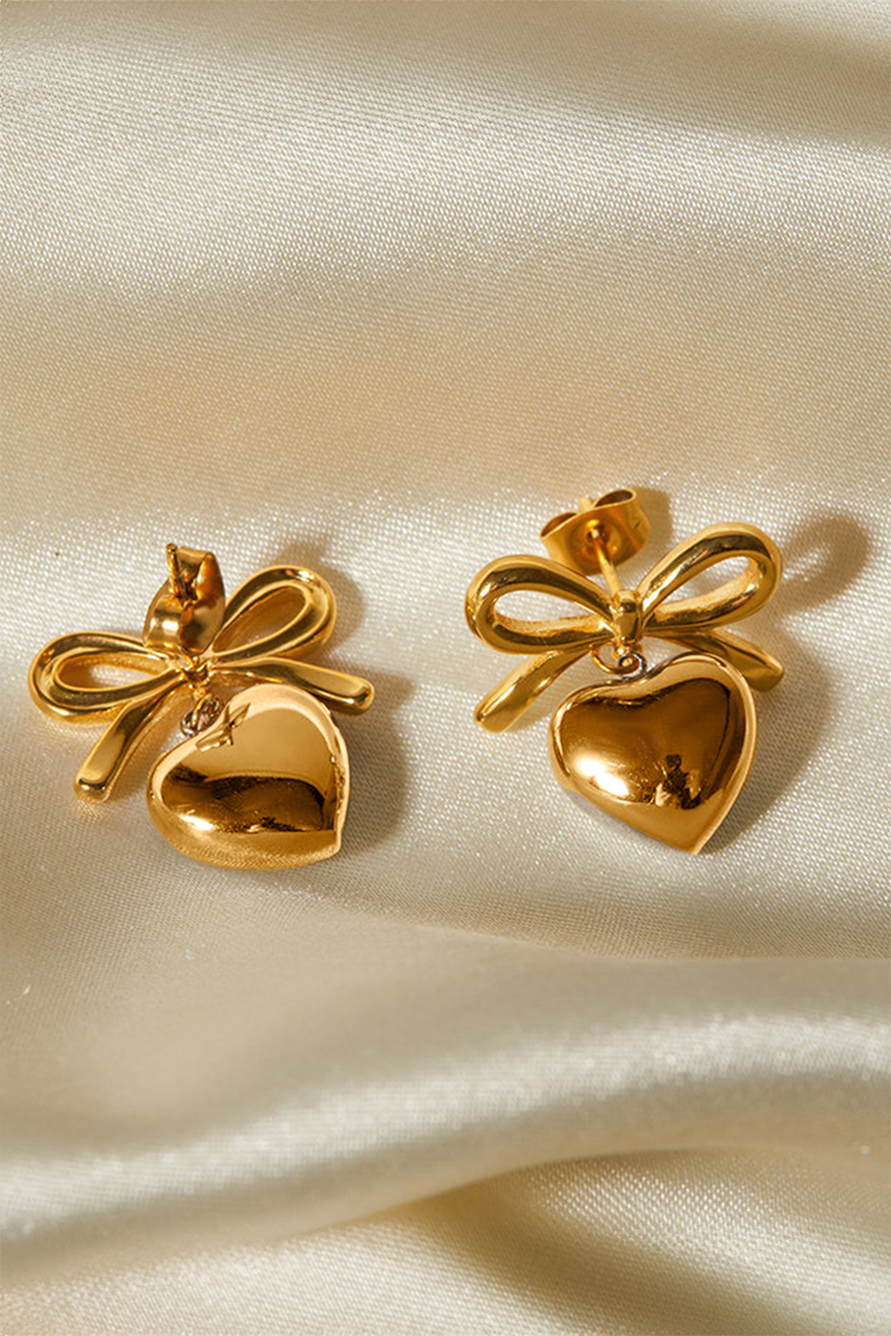 Gold Plated Valentines Heart and Bow Studded Earrings - loveforevers