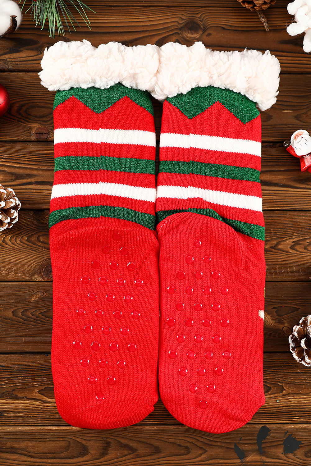 Fiery Red Christmas Cartoon Pattern Woolen Knit Socks - loveforevers