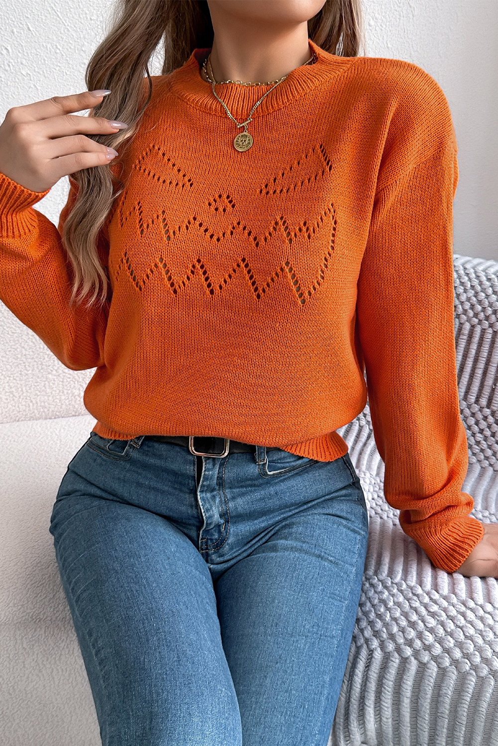 Flamingo Halloween Spooky Face Hollowed Pattern Casual Sweater - loveforevers