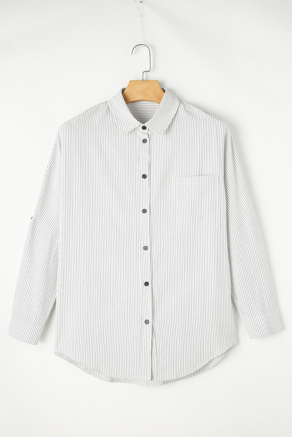 DEAR-LOVER Stripe Roll-tab Sleeve Pocketed Long Shirt - loveforevers