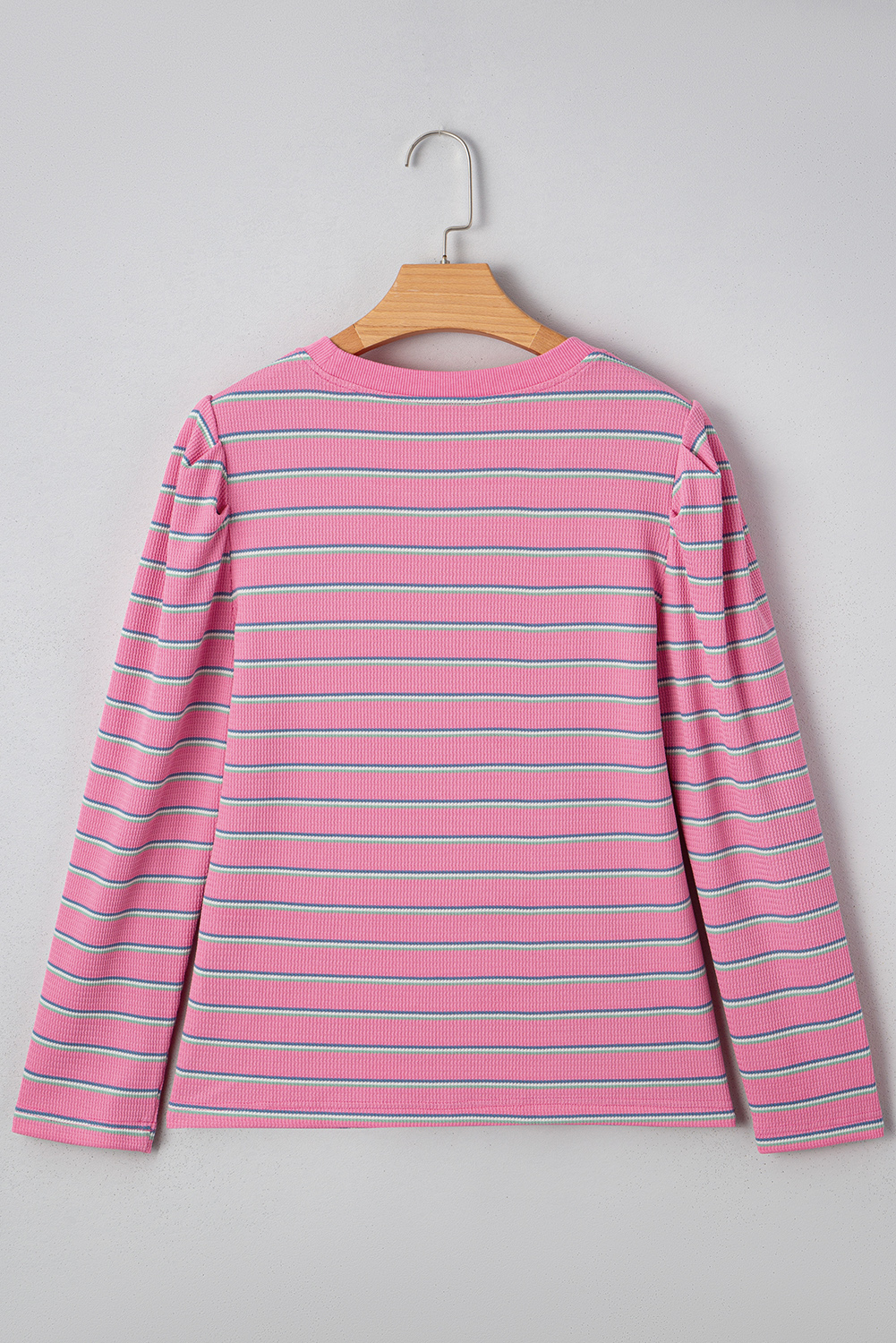 Rose Stripe Textured Knit Round Neck Long Sleeve Top - loveforevers