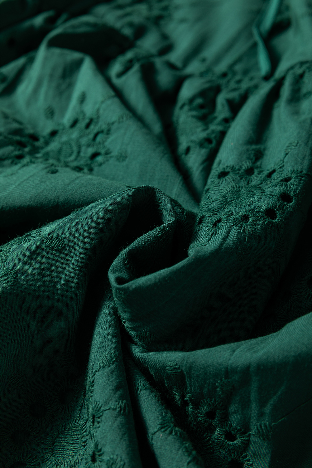 Blackish Green Embroidered Eyelet Pattern 3/4 Puffy Sleeve Swing Mini Dress - loveforevers